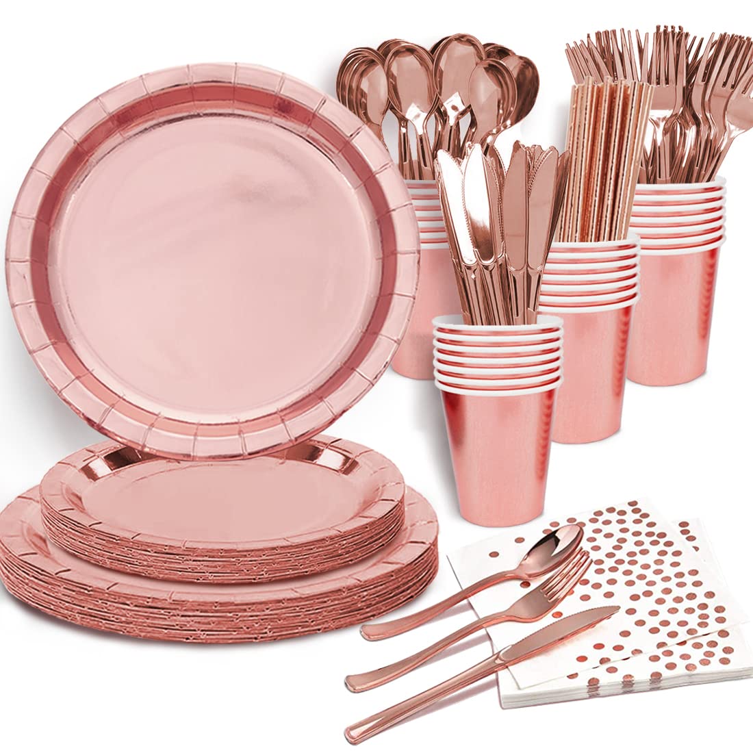 Elegant Rose Gold Party Supplies Set - Disposable Paper Plates, Cups & Napkins for 20 Guests | Perfect for Birthday Parties, Bridal Showers, Baby Showers, Christmas Celebrations & First Day of School | Premium Rose Gold Tableware for Women's Events & Special Occasions