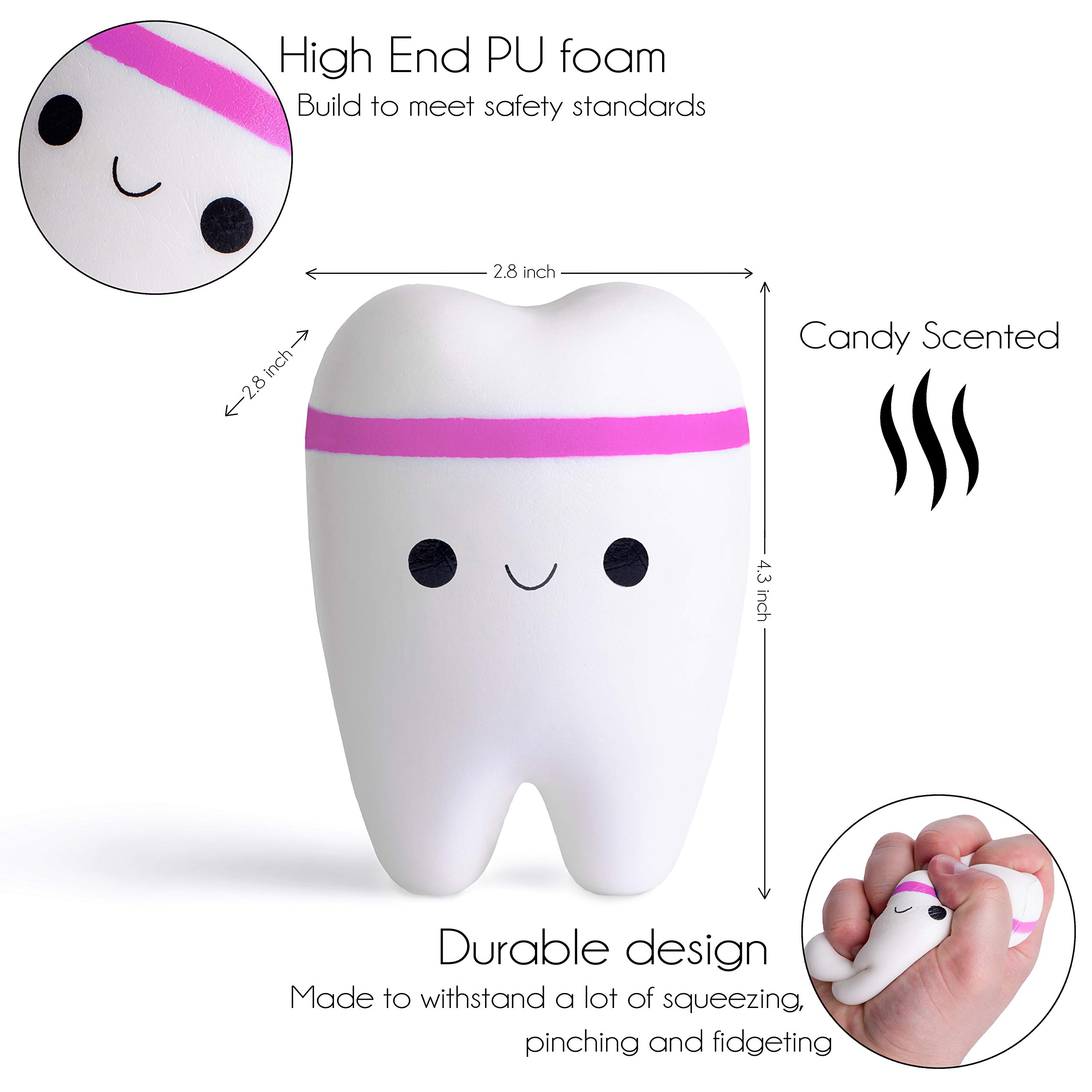 Nutty Toys Super Slow Rising Jumbo Squishy Tooth - Soft & Scented Stress Relief Toy for Kids, Teens & Adults | Fun Dentist-Themed Gift for Easter, Birthdays & Classroom Rewards | Promotes Dental Awareness & Anxiety Relief