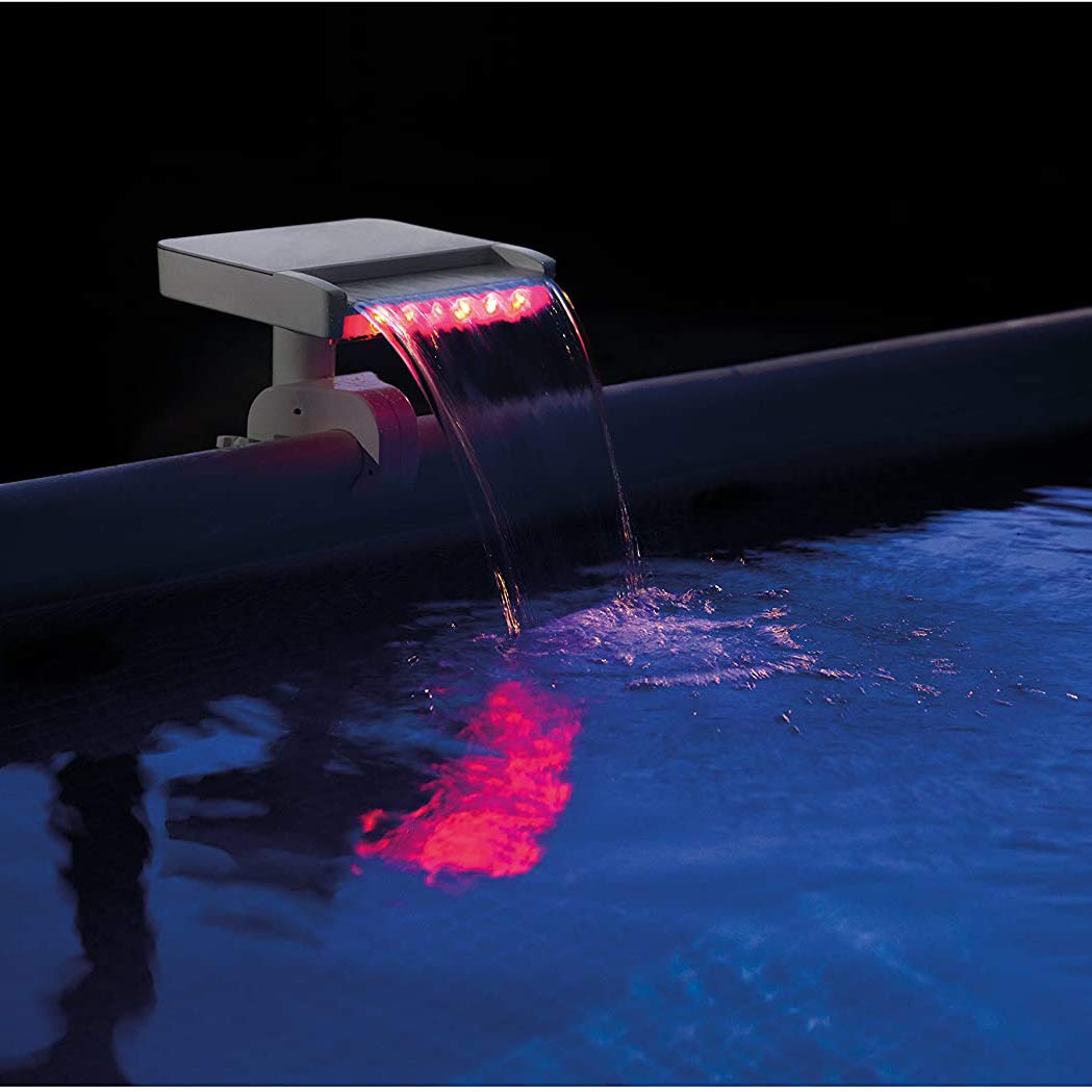 Intex 28090E Hydroelectric LED Waterfall Cascade for Above Ground Pools - Multi-Colored Lights, White - Perfect for Backyard Relaxation & Pool Parties