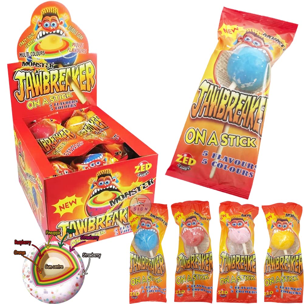 Monster Jawbreaker Lollipops - 18 Count Bulk Candy for Parties, Halloween Treats & Gifts - Long-Lasting Hard Candy for Kids & Adults