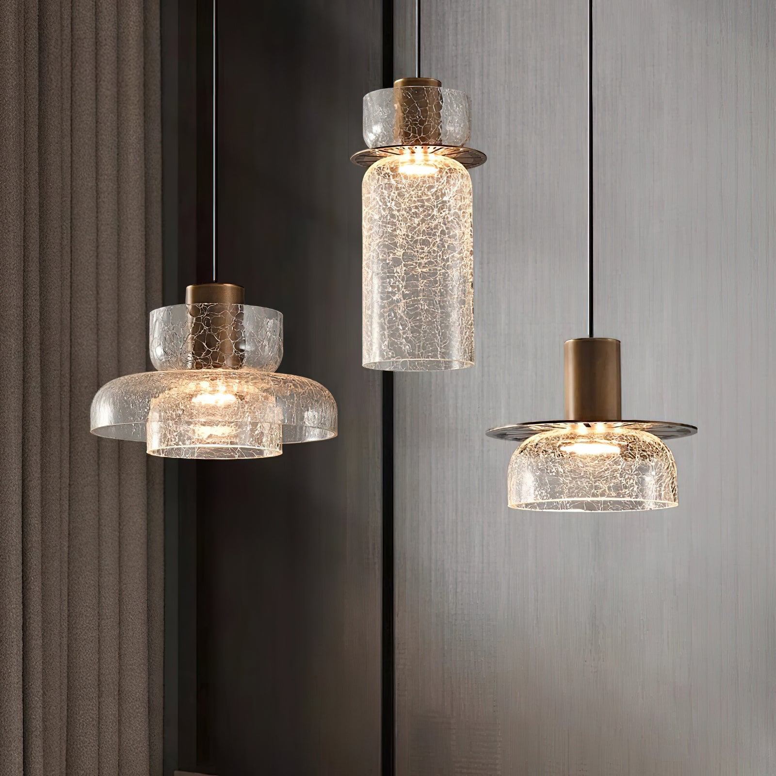 Modern Glacier Crackle Glass Pendant Light - Handcrafted Vintage Style Ceiling Lamp for Dining Room, Kitchen Island & Bedroom Lighting