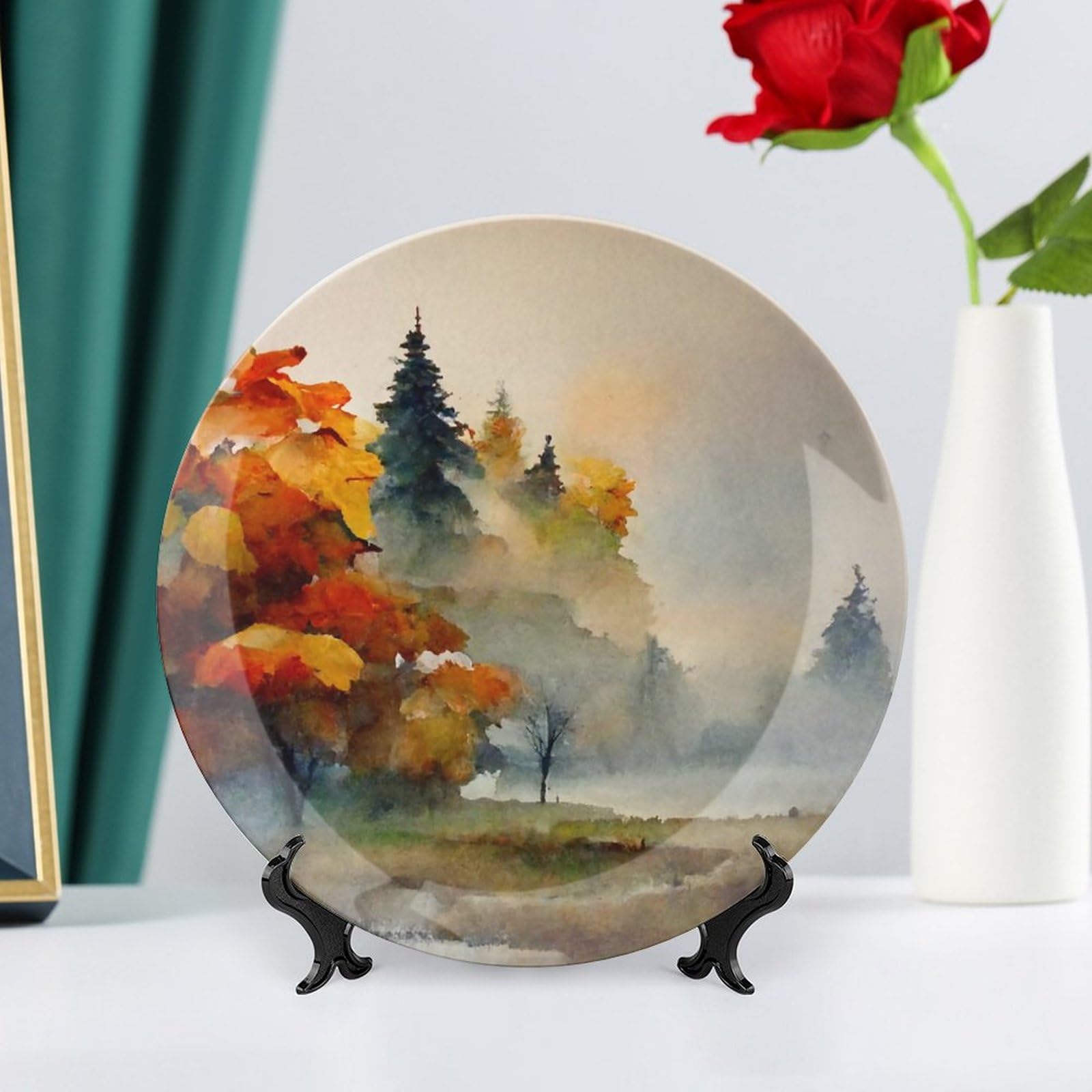 10 Inch Autumn Decorative Plates - Misty Forest Abstract Painting Porcelain Display Plate for Home, Wall, Office & Kitchen Decor | Thanksgiving Gifts | Perfect for Holiday Tablescapes & Seasonal Home Styling