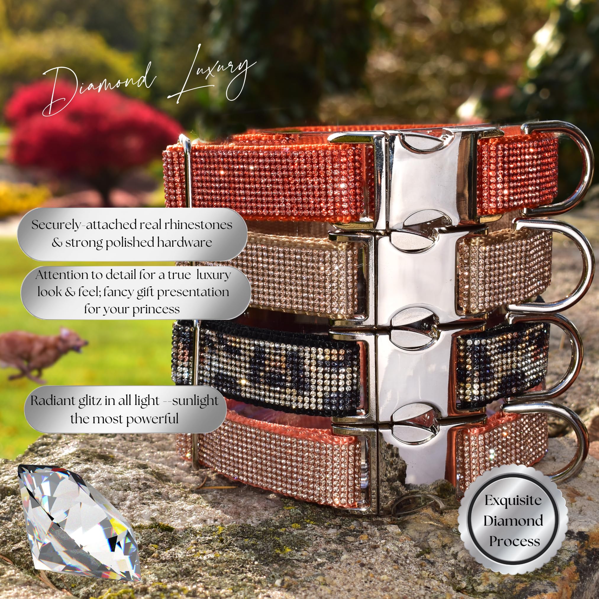 Handmade Rhinestone Dog Collar - Sparkling Crystal Diamond Pet Collar for Small, Medium, Large & Giant Dogs | 1000+ Color Options | 1
