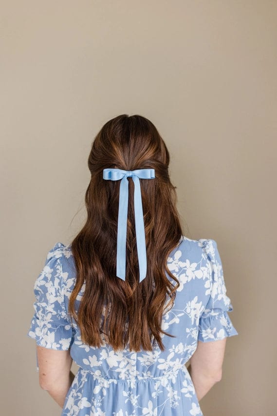 Sky Blue Satin Double Hair Bow for Girls - Elegant Hair Accessories for Parties, Weddings & Special Occasions