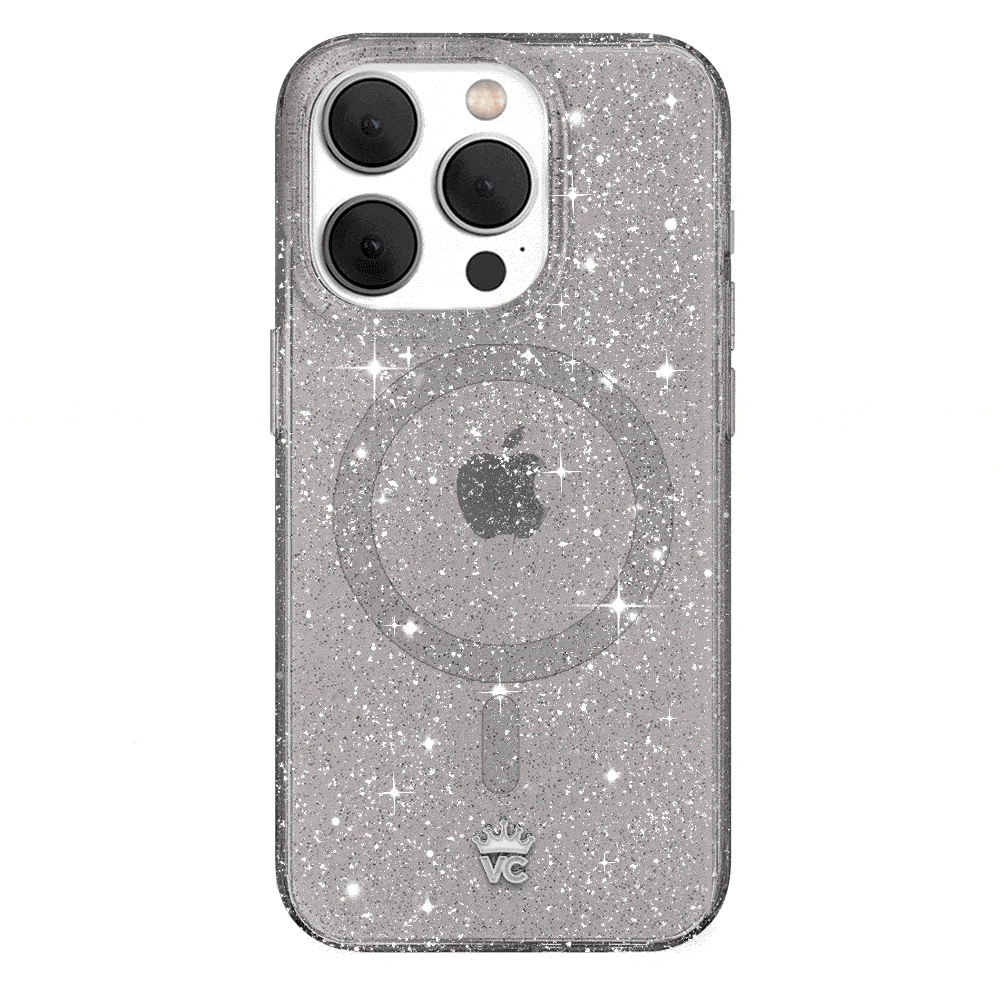 Sparkly Grey Stardust Glitter iPhone Case - Protective Slim Fit Cover for iPhone 13/14/15 Pro Max - Stylish Glittery Phone Case for Women Girls (Perfect for Parties, Night Out & Everyday Use)