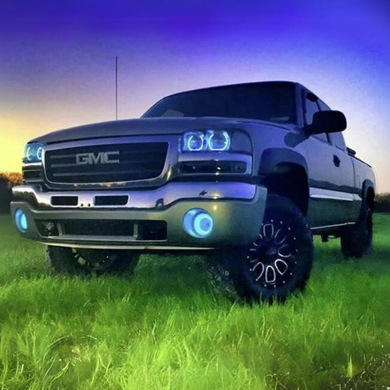 GMC Sierra Multicolor LED Halo Headlight Kit (1999-2006) - Upgrade Your Truck's Style & Visibility for Night Driving & Off-Road Adventures