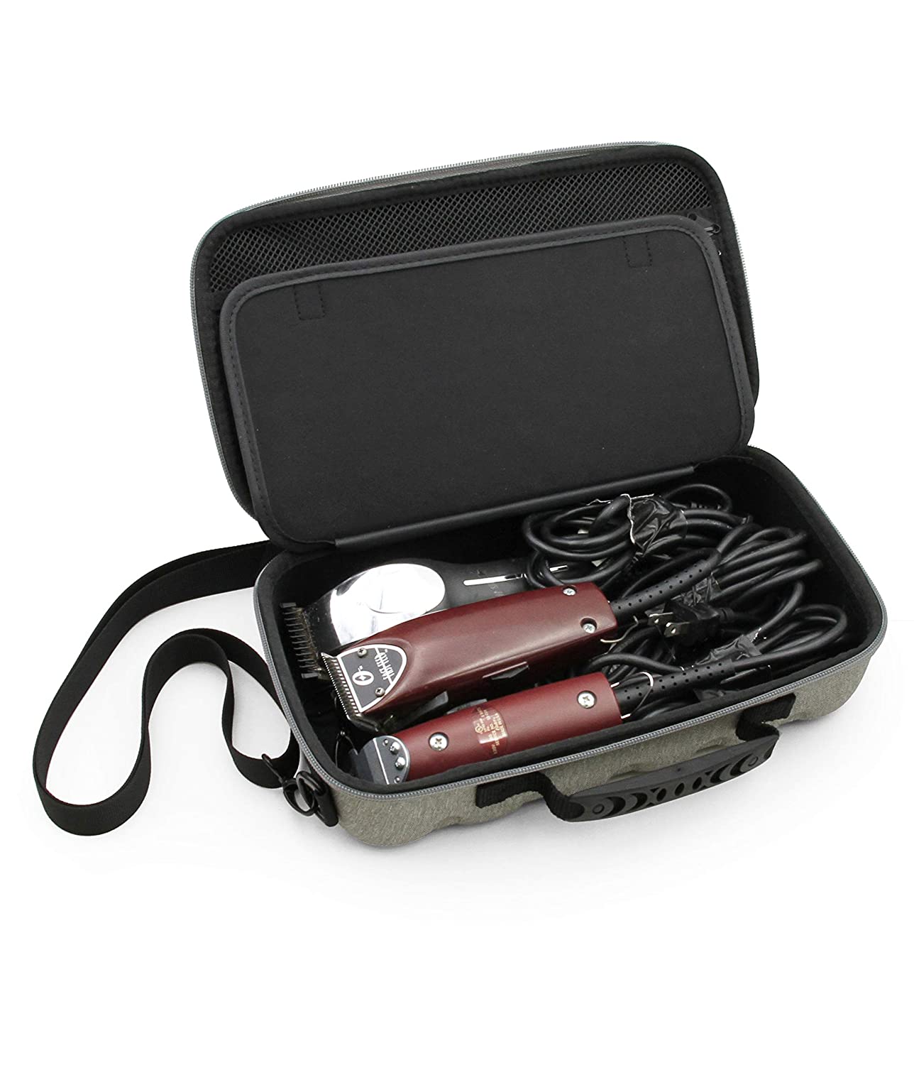 CASEMATIX Professional Hair Clipper Case - Holds 3 Electric Clippers, Trimmers & Hair Buzzers with T-Finishers - Durable Storage Organizer for Barbers & Stylists - Perfect for Salon, Home or Travel Use