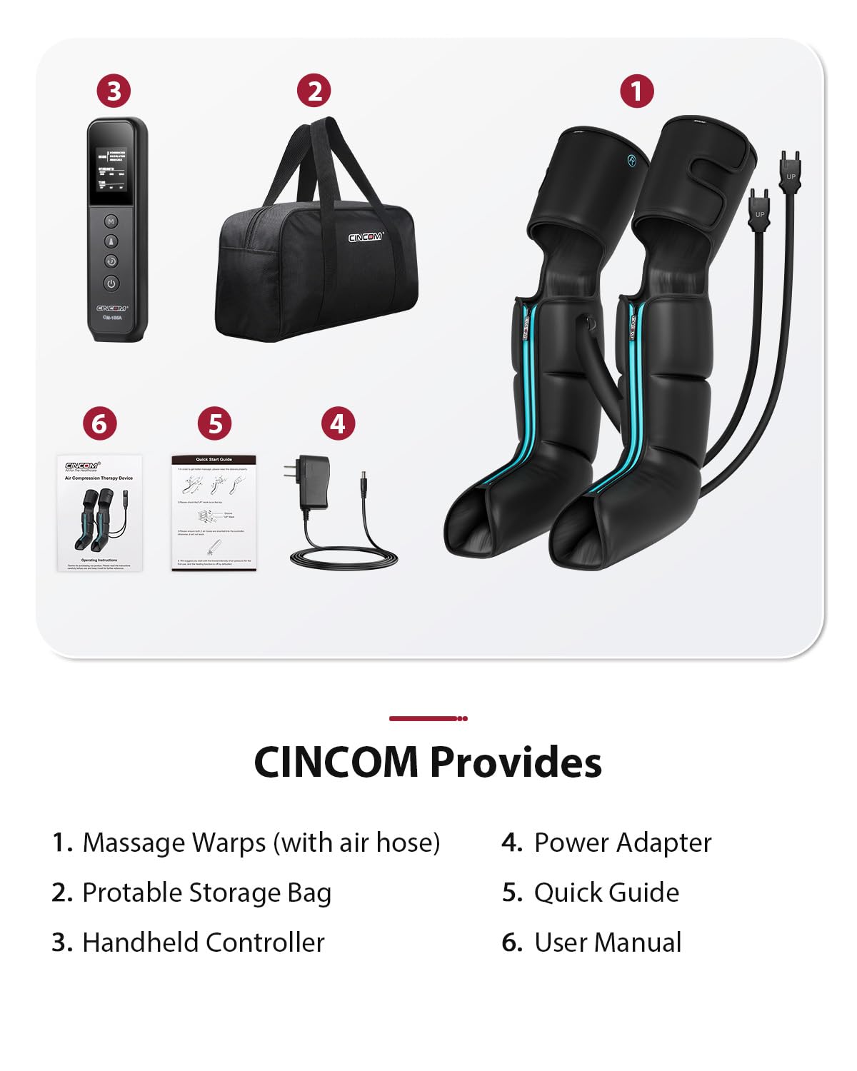 CINCOM 3-in-1 Air Compression Leg Massager for Foot, Calf & Thigh - Circulation Booster, Pain & Edema Relief, RLS Recovery - Perfect for Post-Workout, Office Workers & Travelers