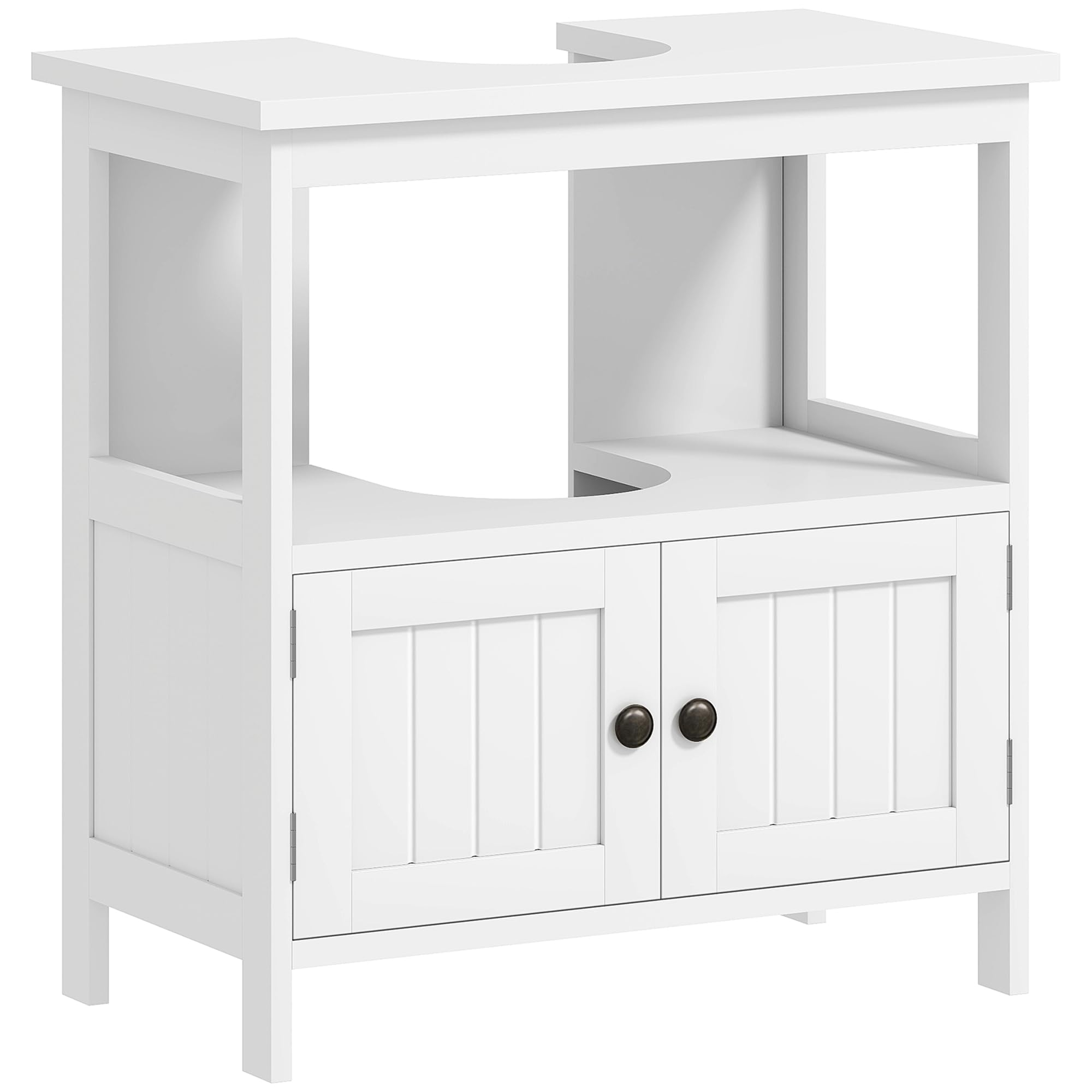 Kleankin White Pedestal Sink Storage Cabinet - 2 Door Bathroom Vanity with Open Shelf for Under Sink Organization | Perfect for Small Bathrooms, Powder Rooms & Apartment Bath Storage
