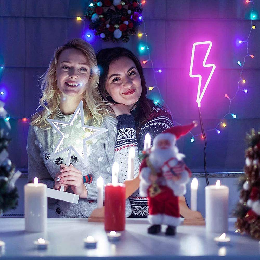 YouOKLight Lightning Bolt Neon Sign - LED Wall Light for Bedroom, Kids Room, Bar & Party Decor - USB/Battery Powered Pink Neon Light - Perfect for Christmas, Wedding & Home Decoration