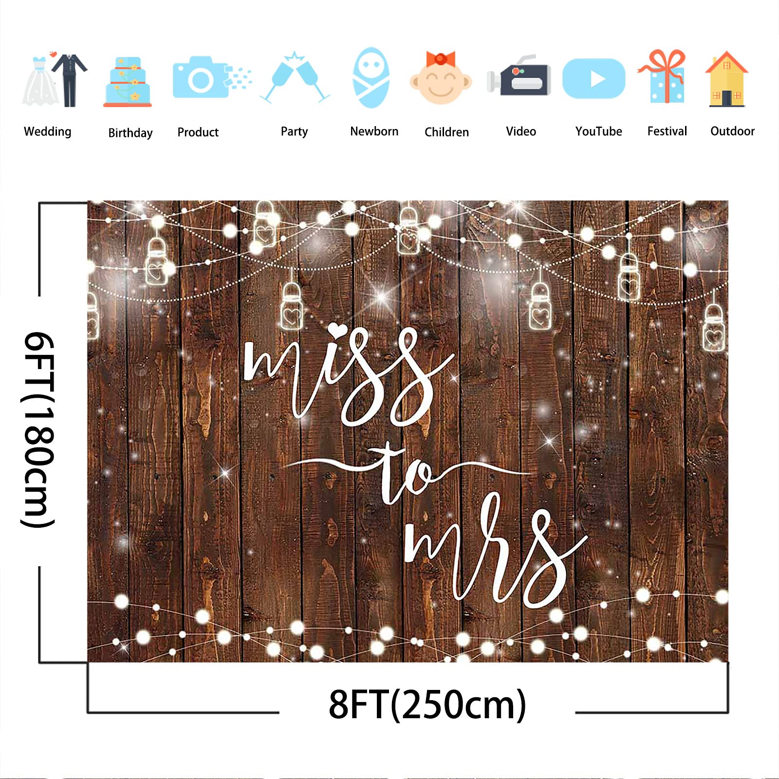 Rustic Brown Wood Bridal Shower Backdrop - Avezano Miss to Mrs Couples Shower Banner for Engagement Party, Wedding Photo Booth Props (8x6ft) | Perfect for Wedding Decor, Bridal Showers & Anniversary Celebrations