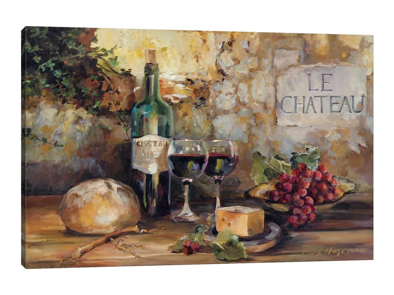 Vintage Wine & Cups Wall Art Decor - 32x48 Inches Kitchen Dining Room Bar Painting Set for Home, Restaurant & Cafe Decor | Perfect for Farmhouse, Retro & Rustic Interior Design