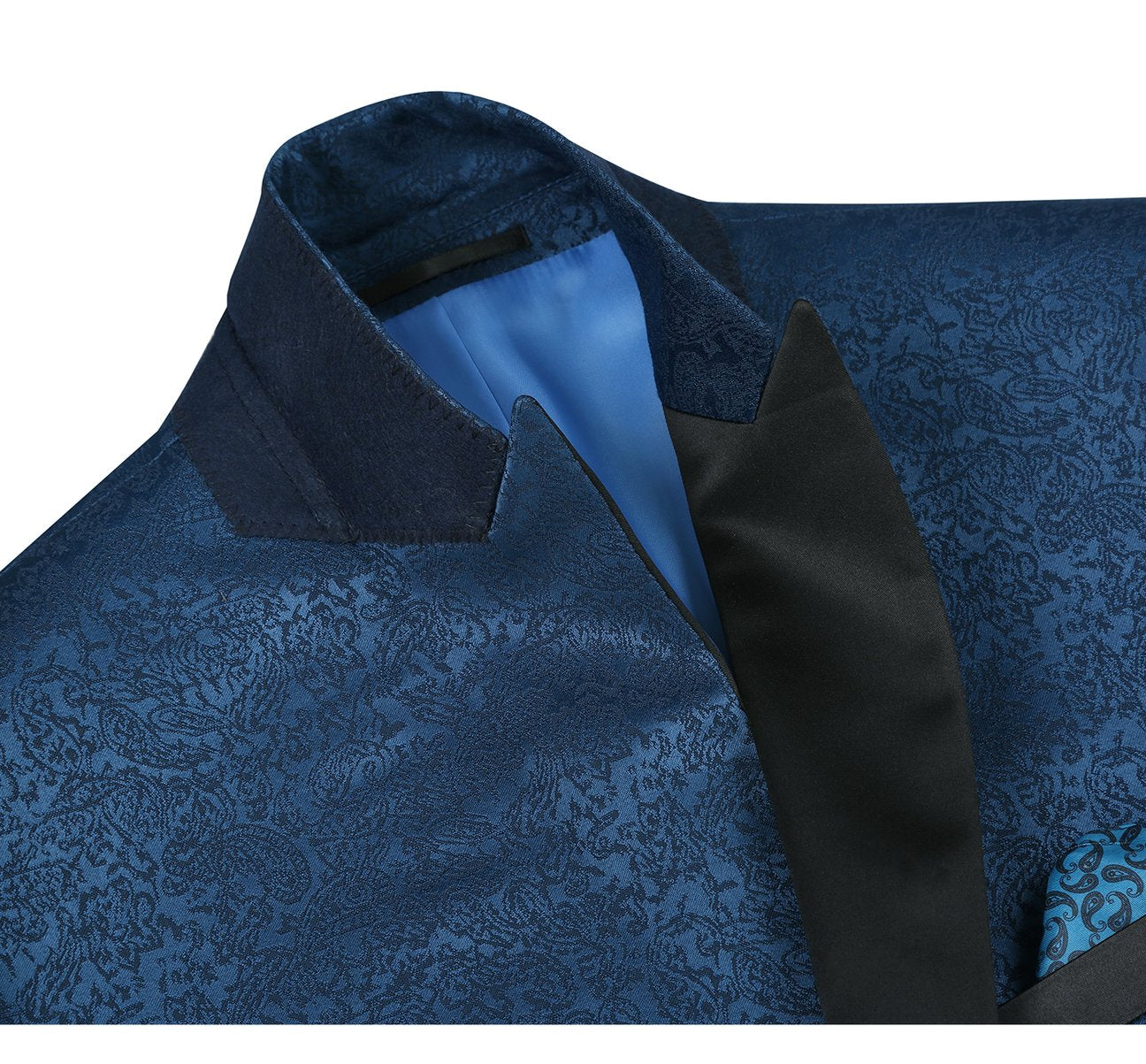 Alessandro Vitello by Renoir Dark Blue Slim Fit Peak Lapel Tuxedo Blazer with Embroidered Pattern - Formal Menswear for Weddings, Galas & Evening Events (Size 290-4)