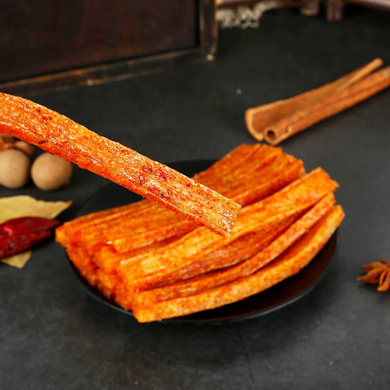 Spicy Strip Small Gluten Snacks - Sweet & Spicy Chinese Instant Snack, Handmade Large Gluten (4 Bags) | Perfect for Office Snacking, Travel Food & Asian Gift Ideas