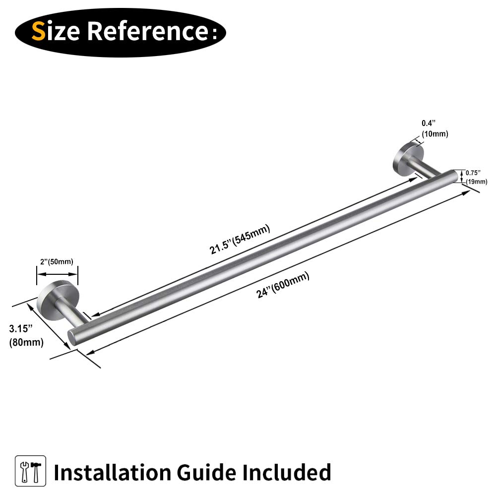 BEIGEEWY 24-Inch Stainless Steel Towel Bar - SUS 304 Brushed Nickel Bathroom Towel Holder - Modern Wall Mounted Towel Rack for Bath, Kitchen & Spa - Durable & Rustproof Bath Accessories