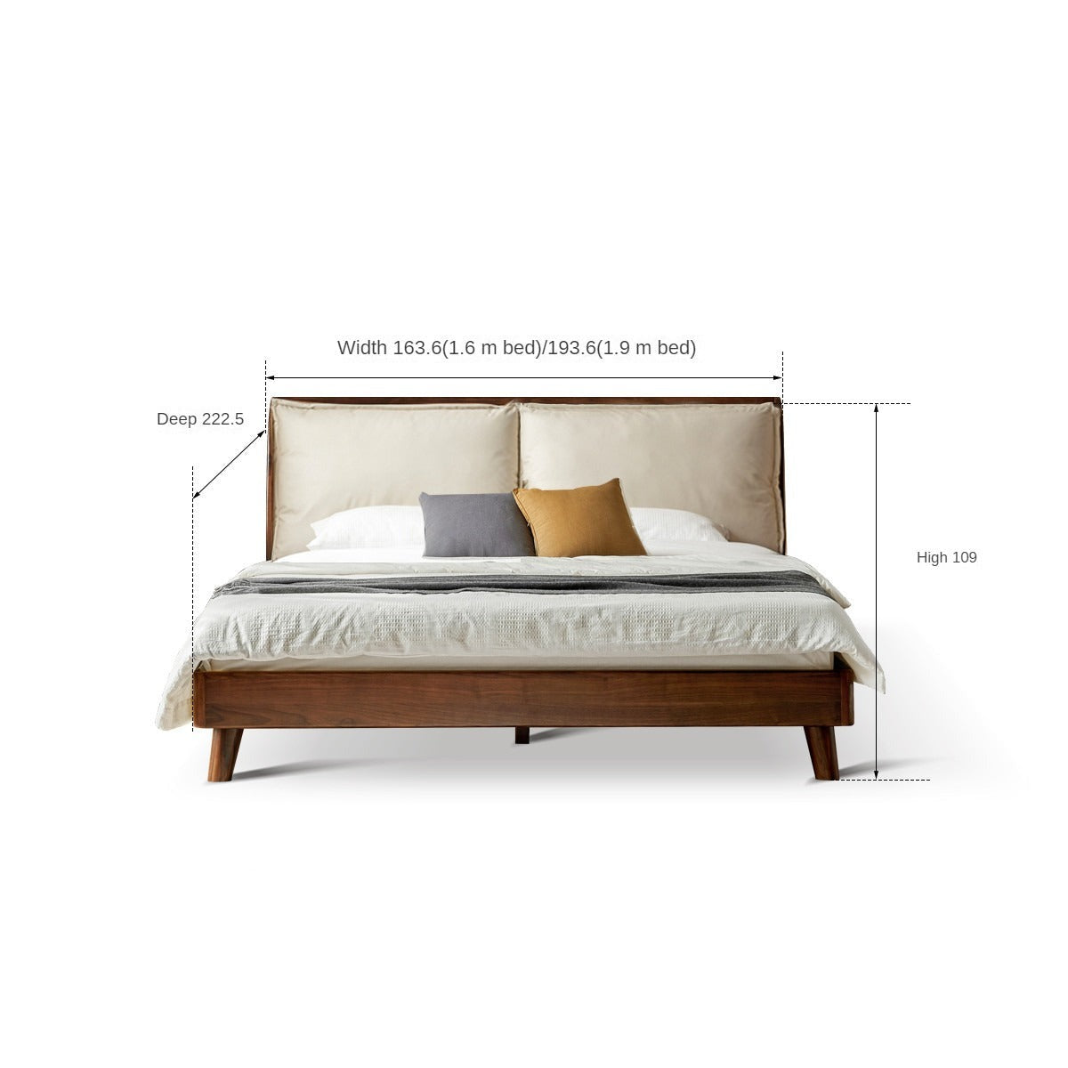 Premium Black Walnut Solid Wood Leather & Tech Fabric Bed Frame - Modern Platform Bed for Master Bedroom, Guest Room & Dormitory