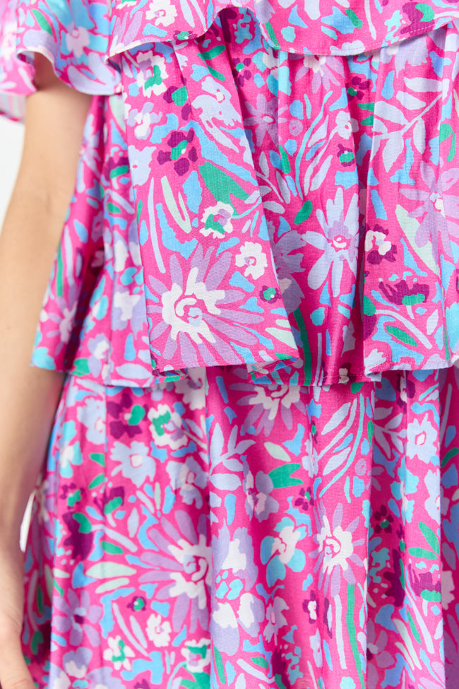 Pink Floral Printed Off-The-Shoulder Mini Dress - Women's Summer Party Cocktail Dress for Beach Vacation & Date Night