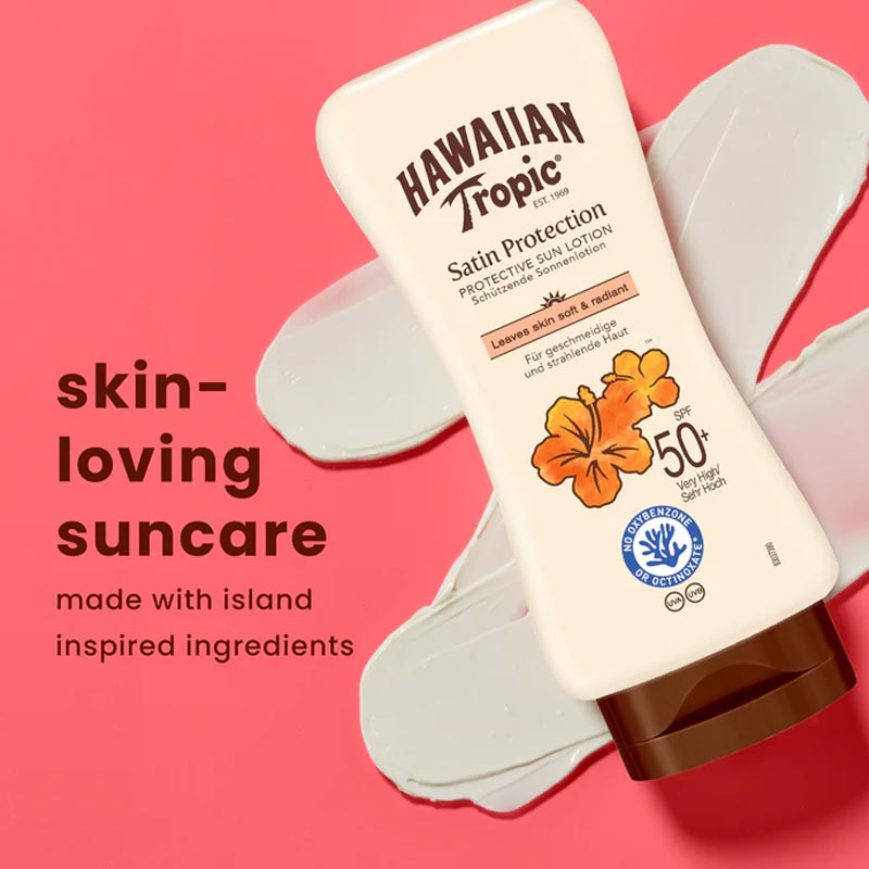 Hawaiian Tropic Satin Protection Sunscreen Lotion SPF 50 - Broad Spectrum UVA/UVB Protection, Water Resistant, Moisturizing Body & Face Sun Lotion for Beach, Pool & Outdoor Activities
