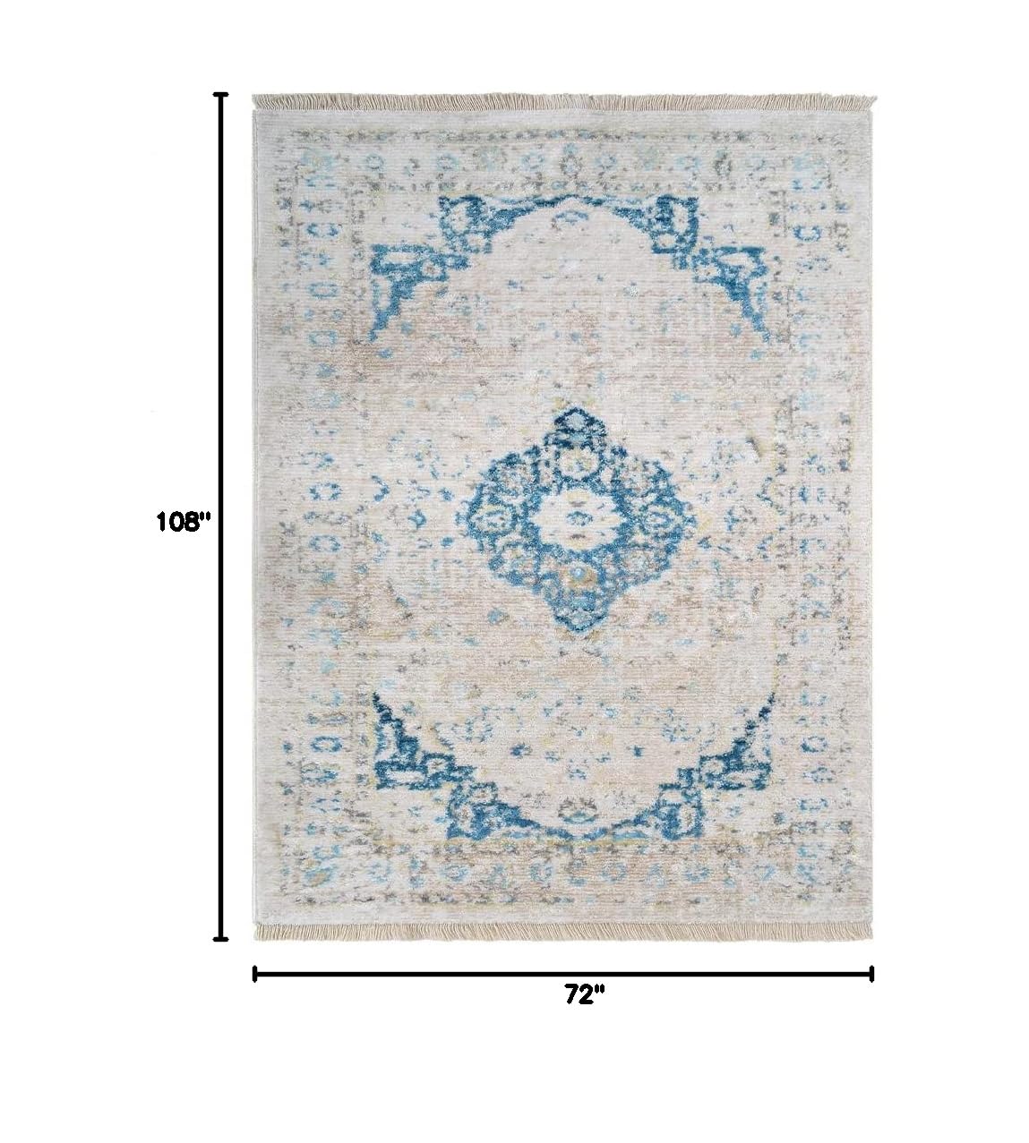 Machine Made Polyester Area Rugs 6'x9' Rectangle - Ivory Oriental Traditional Design Low Pile Carpet for Living Room Bedroom | Durable & Soft Home Decor | Perfect for Modern & Classic Interior Styles (M00069)