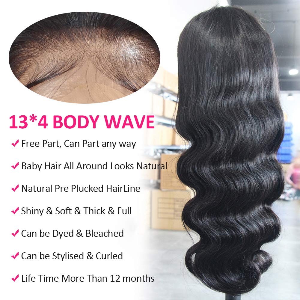 Brazilian Body Wave Lace Front Wigs 150% Density Human Hair - 9A Natural Color 16 Inch Pre Plucked Bleached Knots with Baby Hair for Black Women | Perfect for Daily Wear, Parties, Cosplay & Special Occasions
