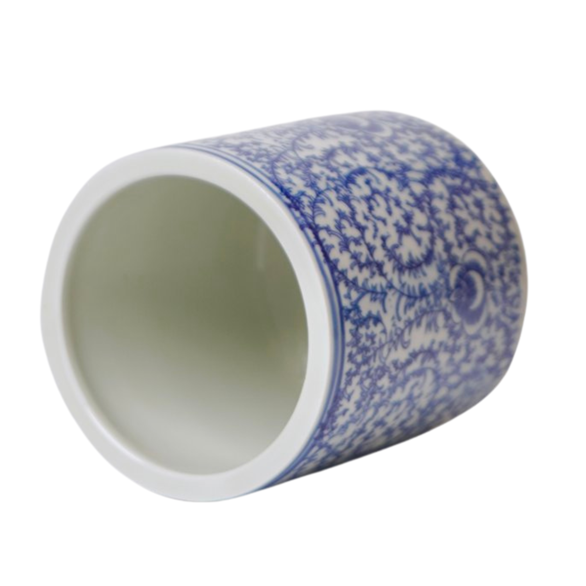 Blue and White Scrolling Peony Porcelain Cachepot - Handcrafted Chinese Floral Planter for Home Decor, Garden & Wedding Centerpieces
