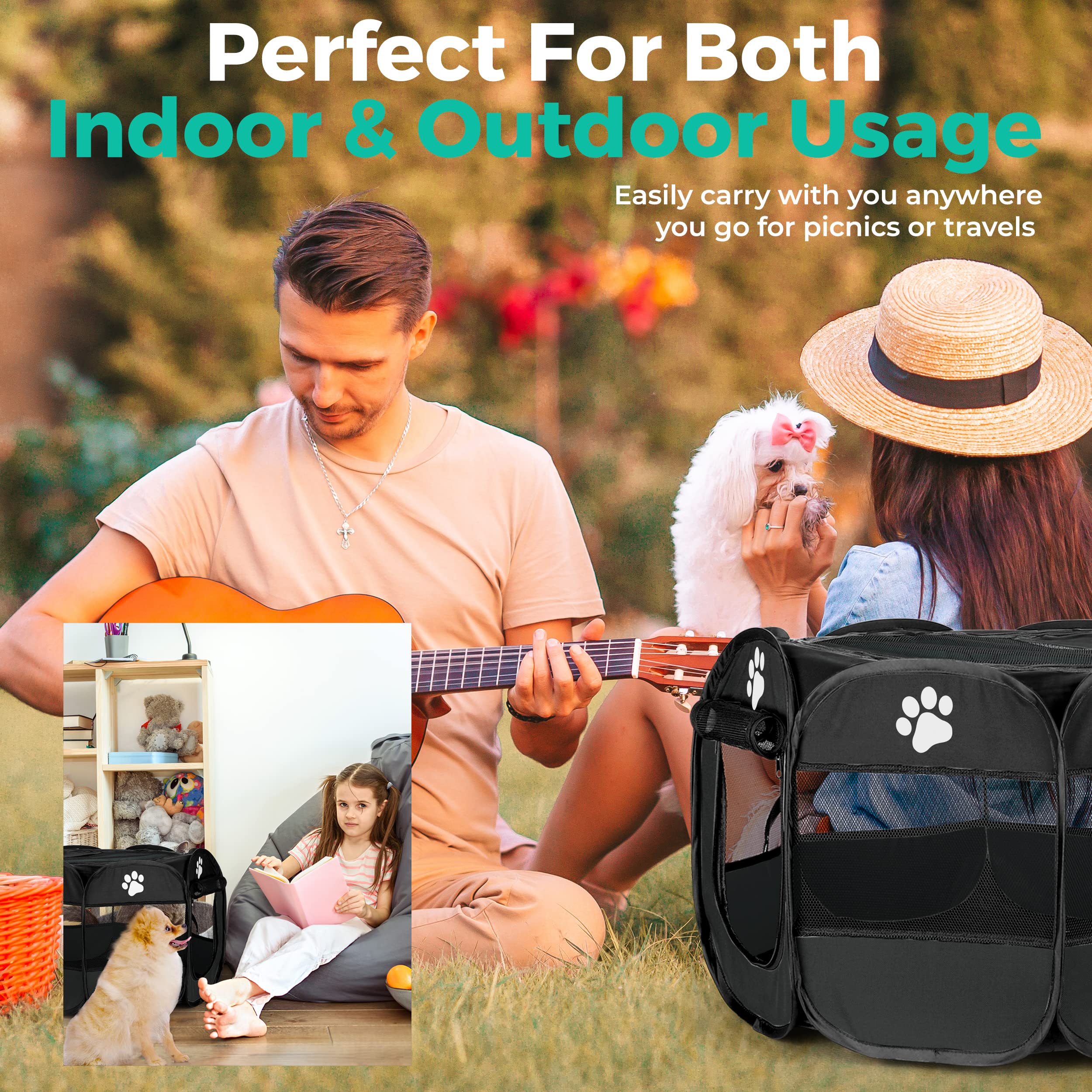 Portable Foldable Dog Playpen for Small Medium Large Dogs - Indoor & Outdoor Puppy Kennel with Travel Bag & Toys (Small, Black) - Perfect for Home, Travel, Camping & Backyard Play