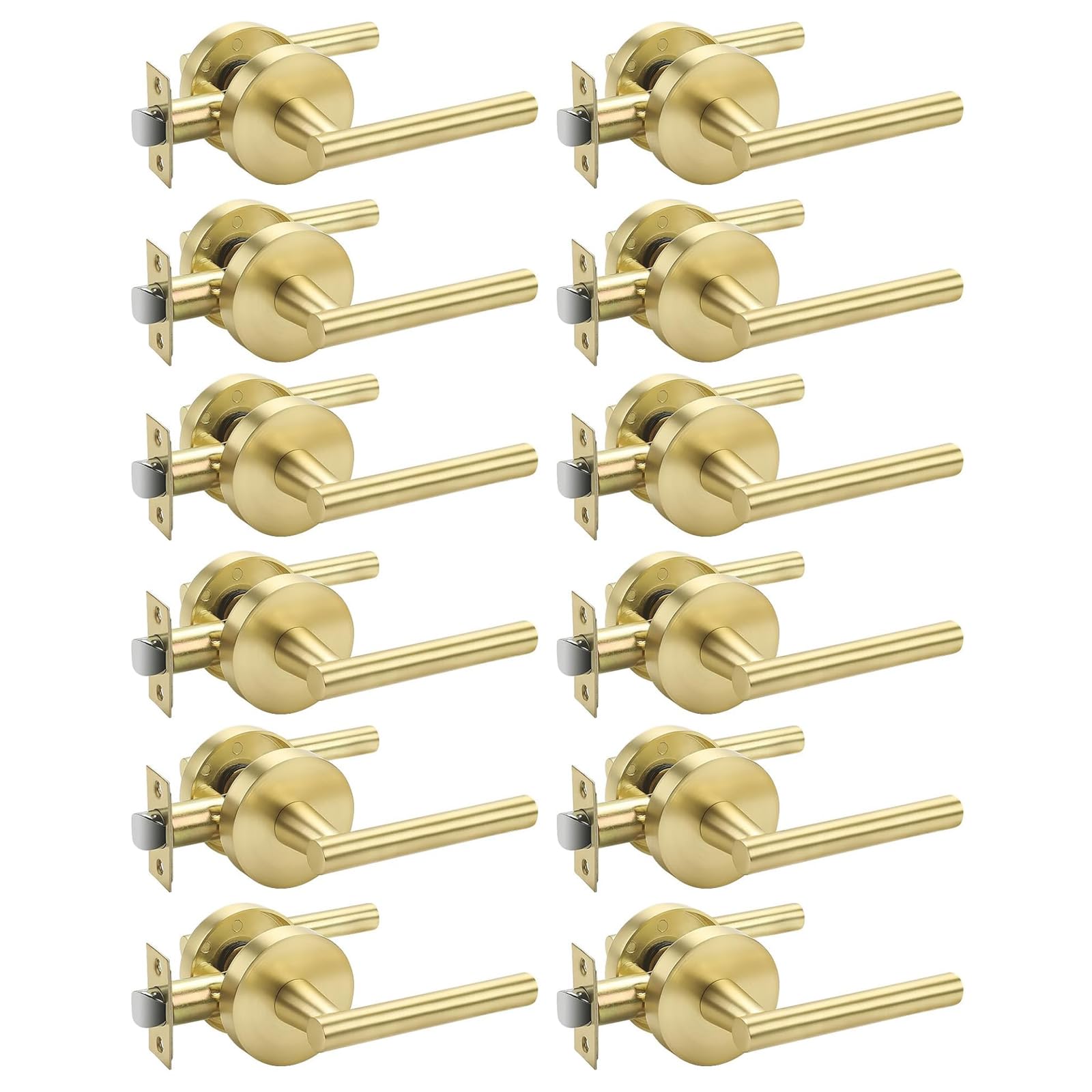 Premium 12-Pack Gold Door Handles - Heavy Duty Passage & Closet Door Levers with Left/Right Handing - Ideal for Hallways, Bedrooms & Storage Spaces