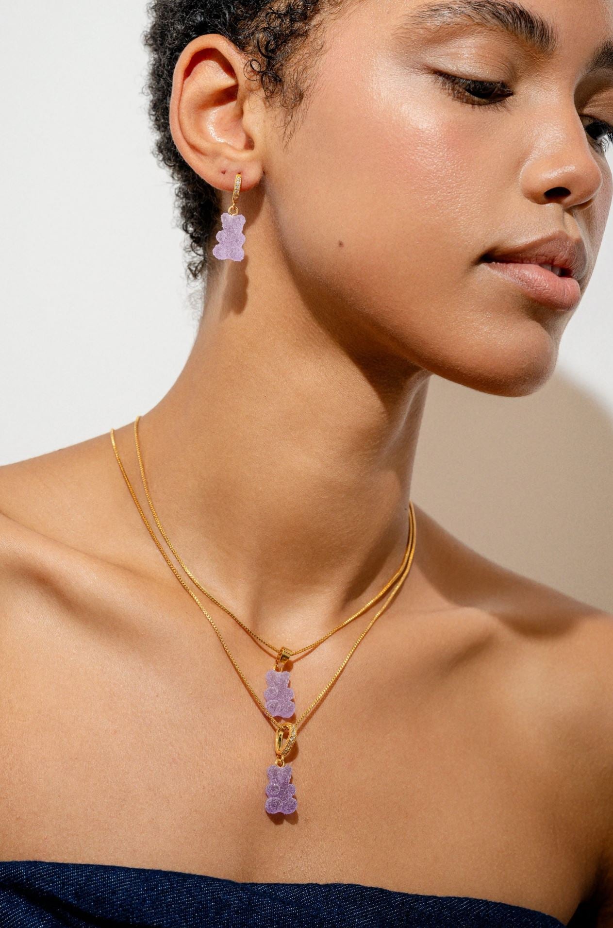 Fizzy Bear Pendant Necklace with Gold Plated Connector - Elegant Jewelry Gift for Women, Perfect for Valentine's Day, Anniversary & Everyday Wear