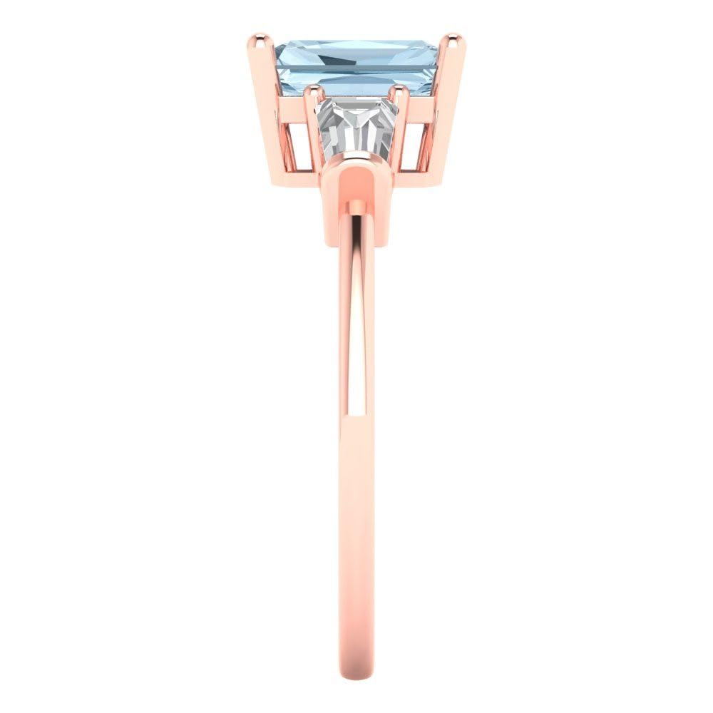 2.0 Carat Emerald Cut Aquamarine Engagement Ring - 3 Stone Solitaire Bridal Ring in 14K Rose Gold - Perfect for Anniversary, Proposal & Wedding Jewelry Gifts
