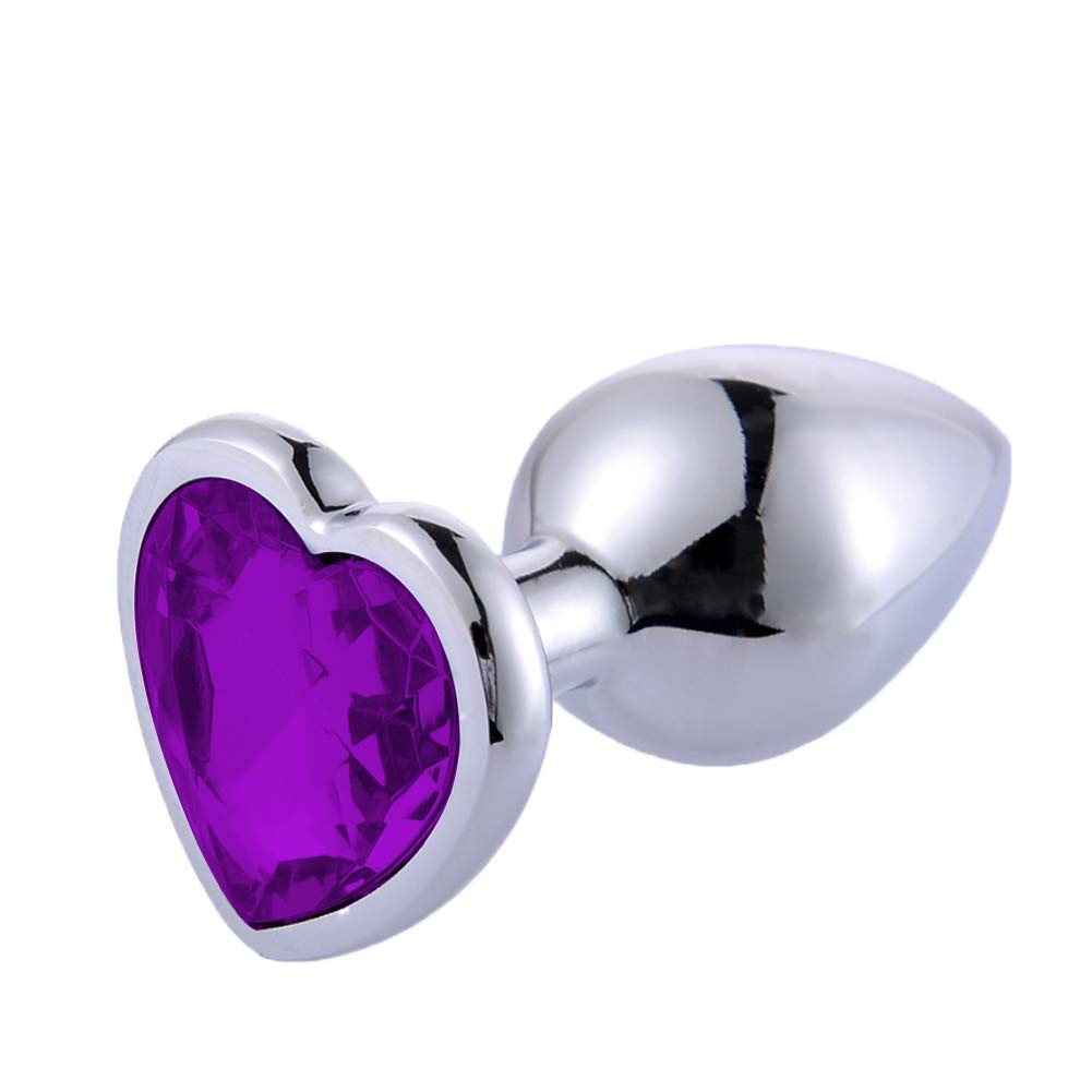 3-Piece Metal Anal Plug Trainer Kit with Heart-Shaped Jewelry - Beginner to Advanced Unisex Sex Toy for Valentine's & Birthday Gifts - Deep Purple - Perfect for Couples Play, BDSM, and Solo Exploration