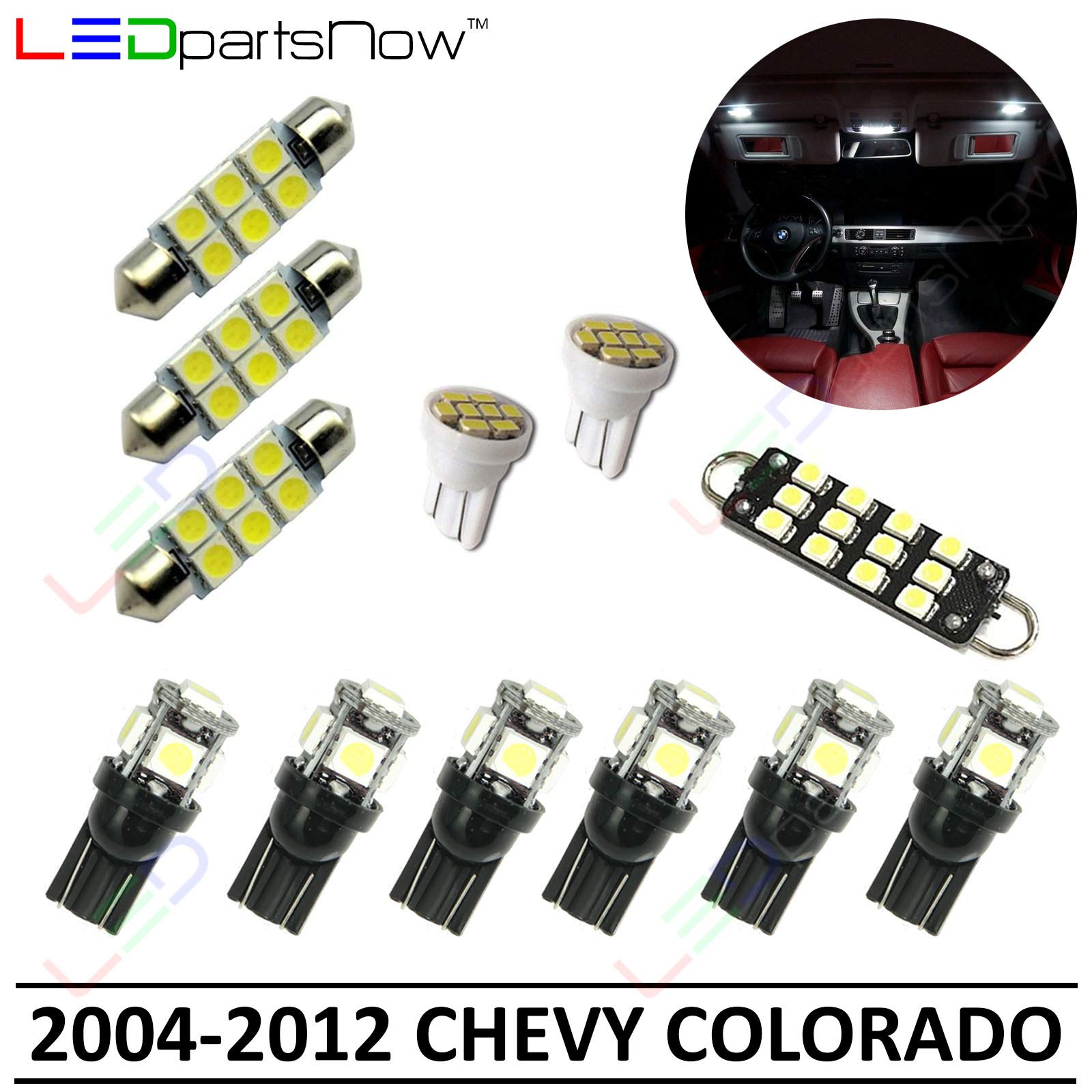 LED Replacement Bulbs for 2004-2012 Chevy Colorado Interior Lights - 12-Piece White LED Kit | Upgrade Your Truck's Cabin Lighting for Night Driving & Enhanced Visibility