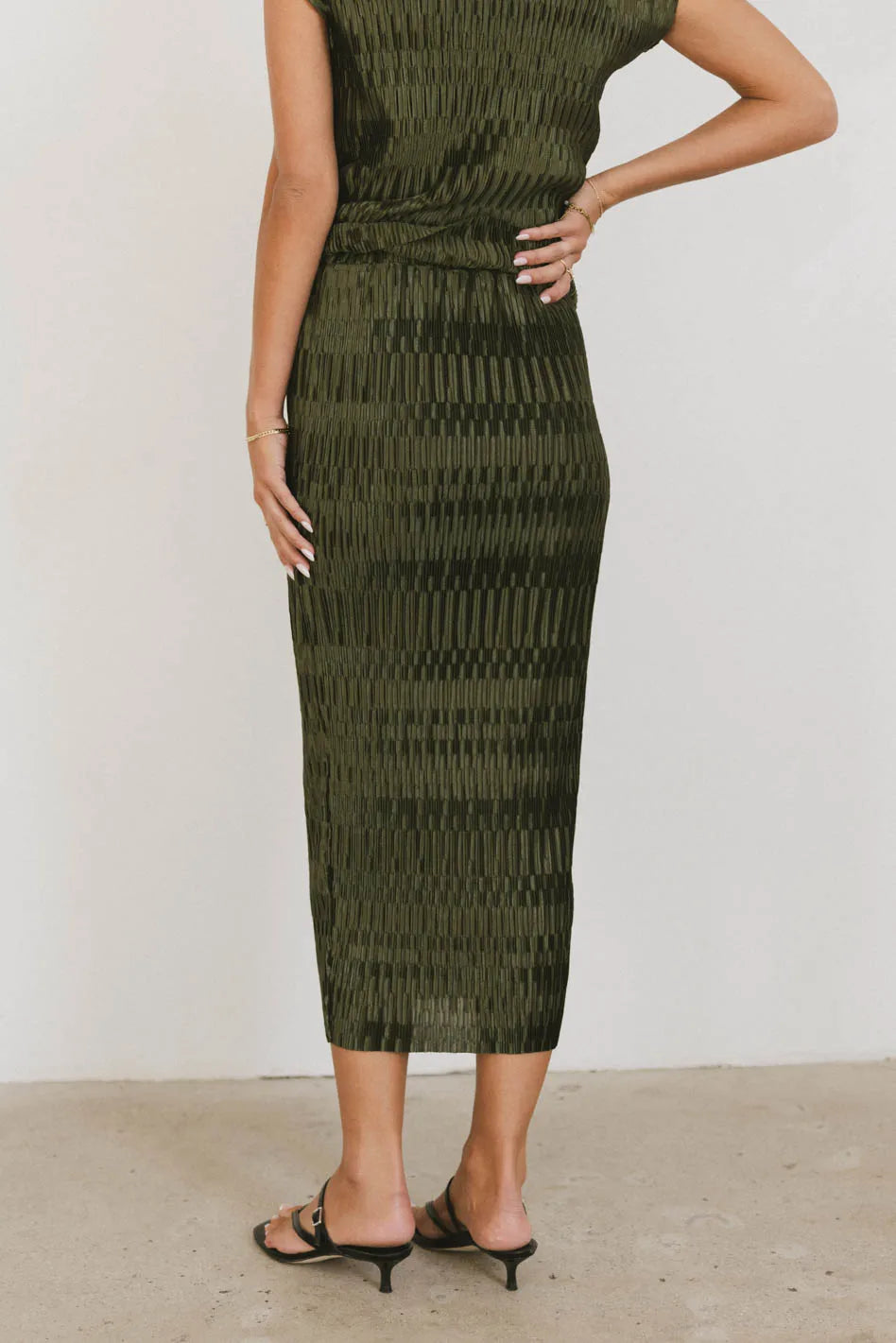 Dream Textured Skirt in Dark Moss - Flowy A-Line Midi Skirt for Women | Perfect for Office, Date Night & Summer Outfits | FINAL SALE