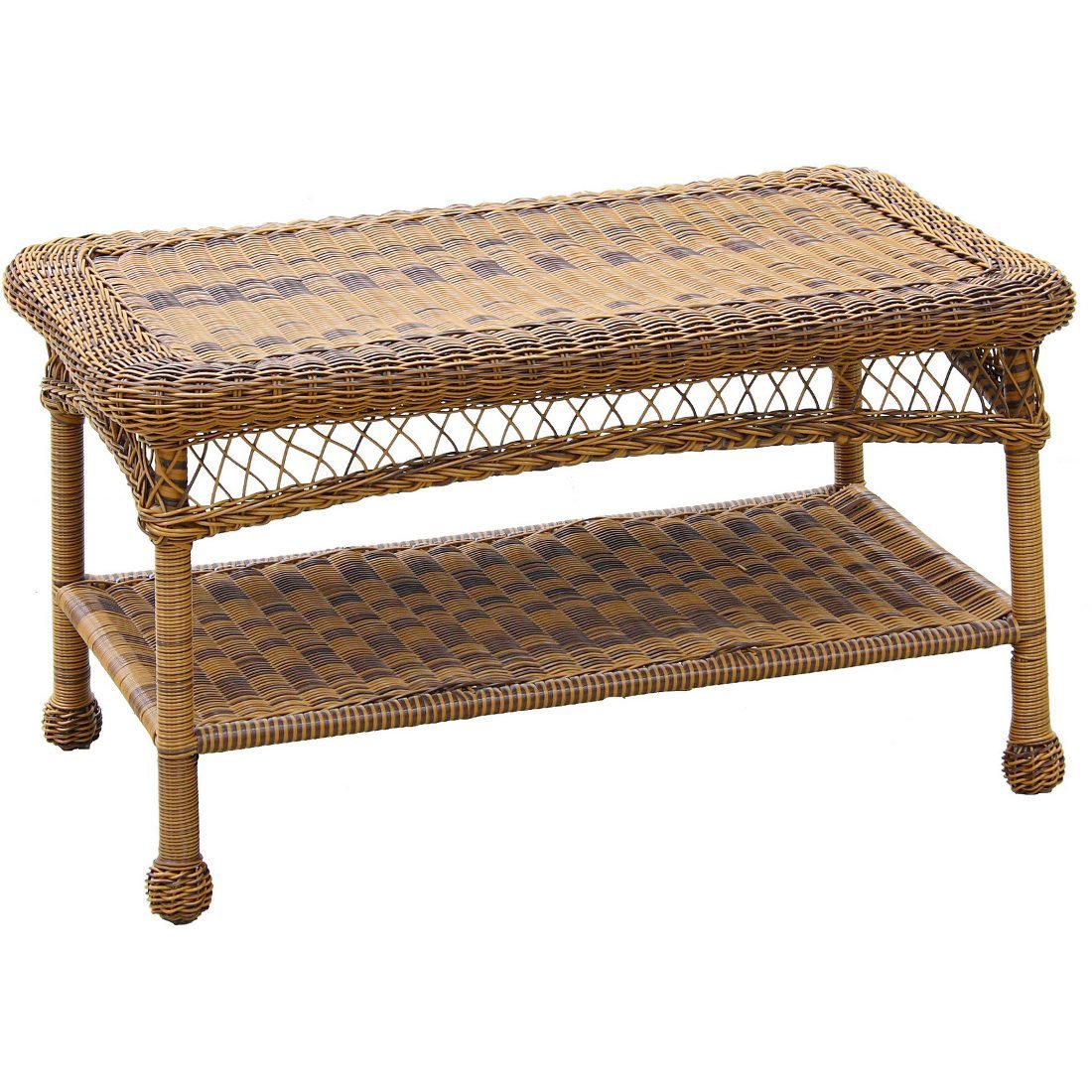 Jeco Honey Wicker Patio Furniture Coffee Table - Outdoor Rattan Side Table for Garden, Poolside & Balcony - Weather-Resistant Patio Decor