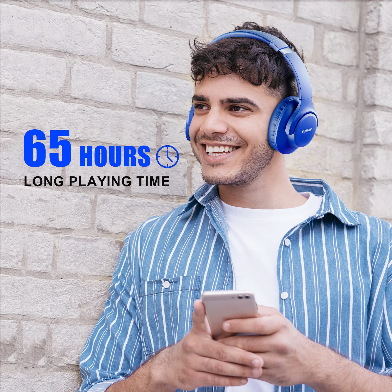 KVIDIO Bluetooth Over-Ear Headphones - 65H Playtime, Built-in Mic, Foldable & Lightweight with Deep Bass & HiFi Stereo Sound for Travel, Work, Gaming, PC & Smartphones (Blue) | Perfect for Commuting, Office Use & Entertainment