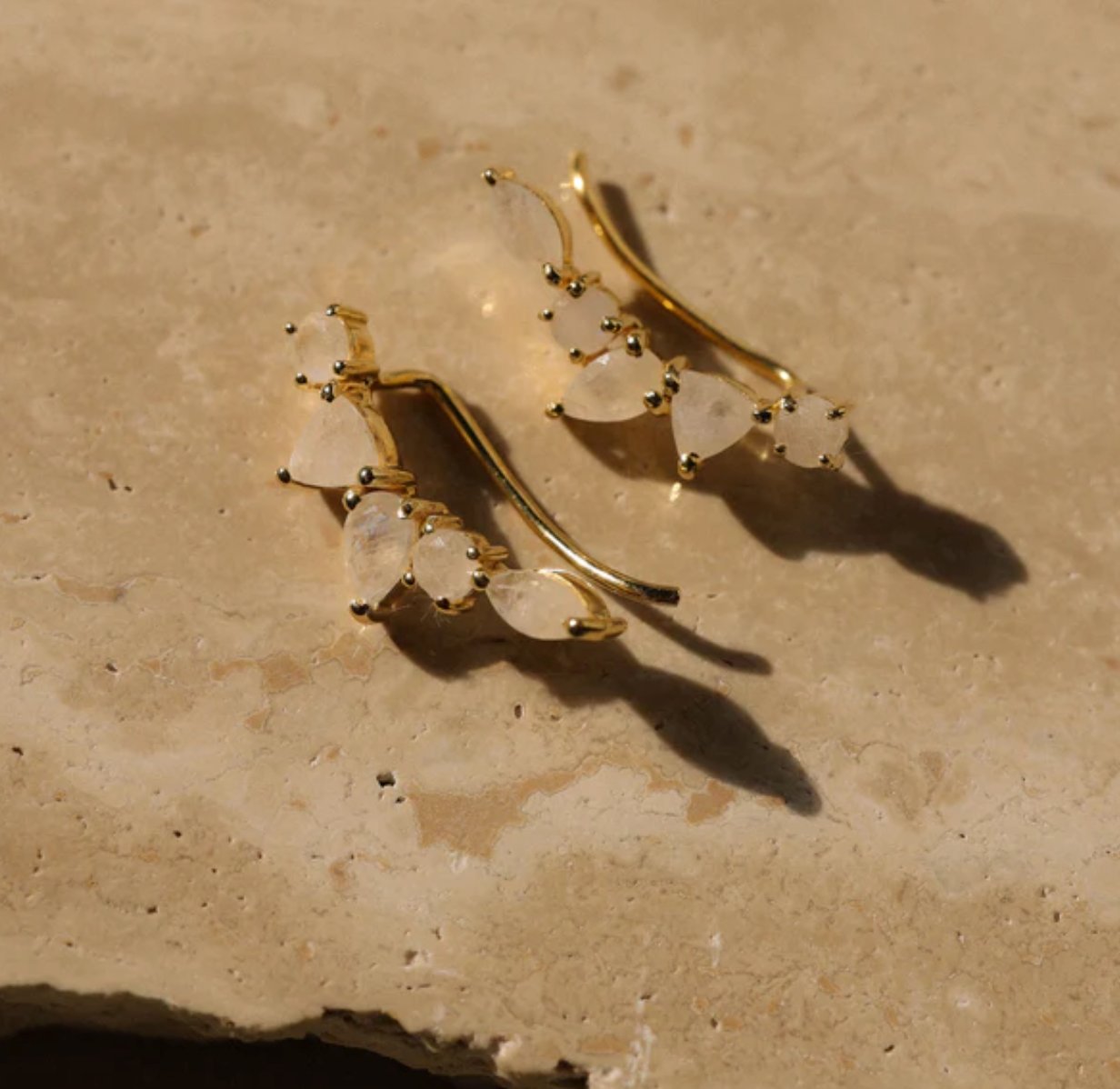 Mini Wing Ear Climbers Moonstone Earrings - Dainty Boho Hoop Earrings for Women - Perfect for Everyday Wear, Parties & Special Occasions