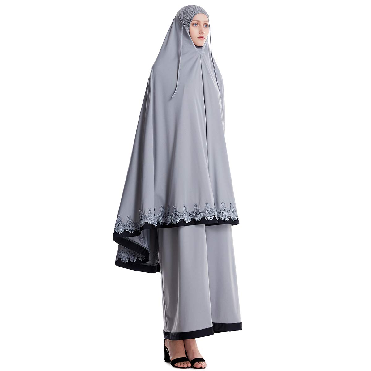 Muslim Women's 2-Piece Loose Full Cover Long Dress Set with Hijab & Hooded Thobe - One Size Fits Most - Perfect for Prayer, Modest Fashion & Everyday Wear