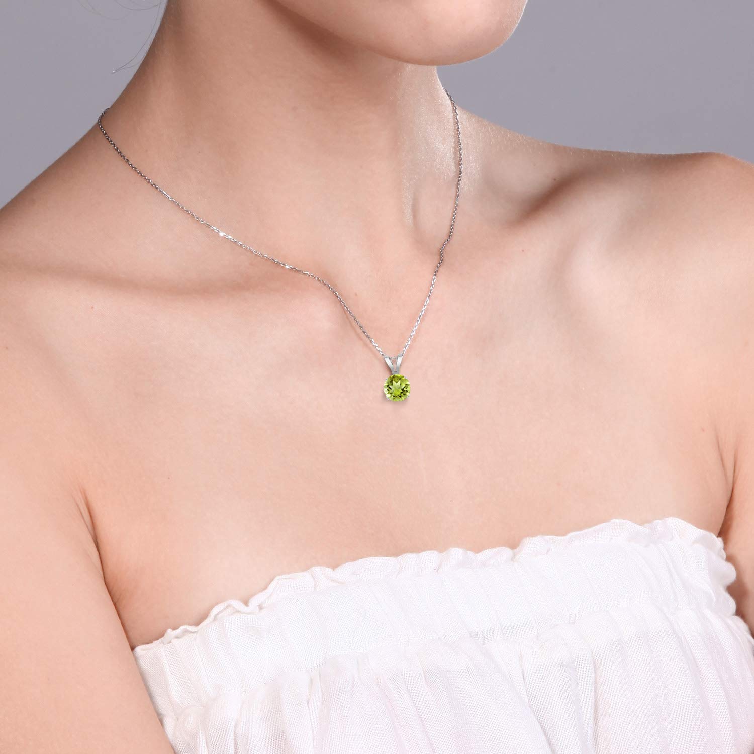 14K White Gold Round 4.5MM Birthstone Solitaire Pendant Necklace for Women - 18 Inch Gold Chain | Personalized Jewelry Gift for Mom, Wife, Birthday, Anniversary | Elegant Everyday Wear & Special Occasions