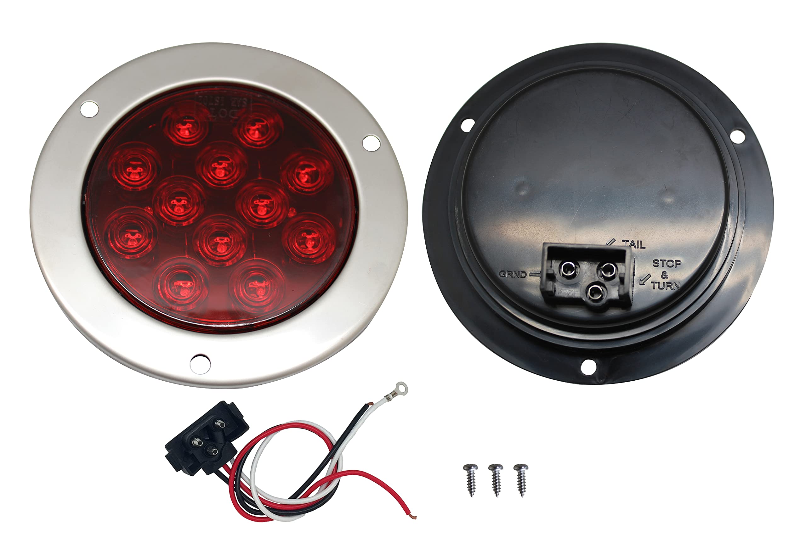MAXXHAUL 2 Pack 4 Inch Round Red LED Trailer Tail Lights with Stainless Steel Bezel Ring - IP67 Waterproof Stop Brake Turn Signal Lights for Truck Trailer RV Jeep - Perfect for Night Driving & Off-Road Adventures