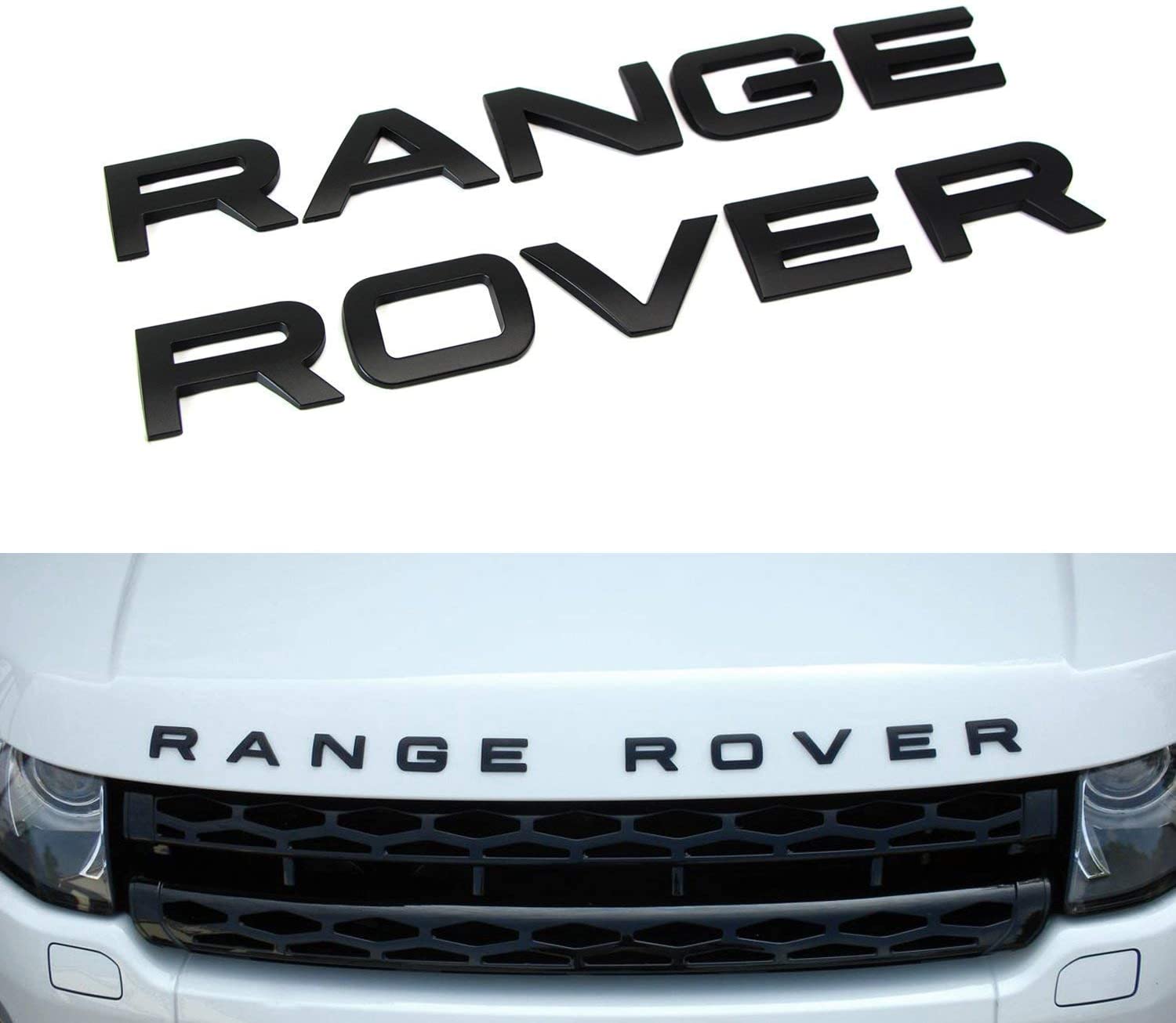 3D Glossy Black RANGE ROVER Hood Letter Emblem Badge Set - Front Grille Decoration for Car Customization & Off-Road Style Enhancement