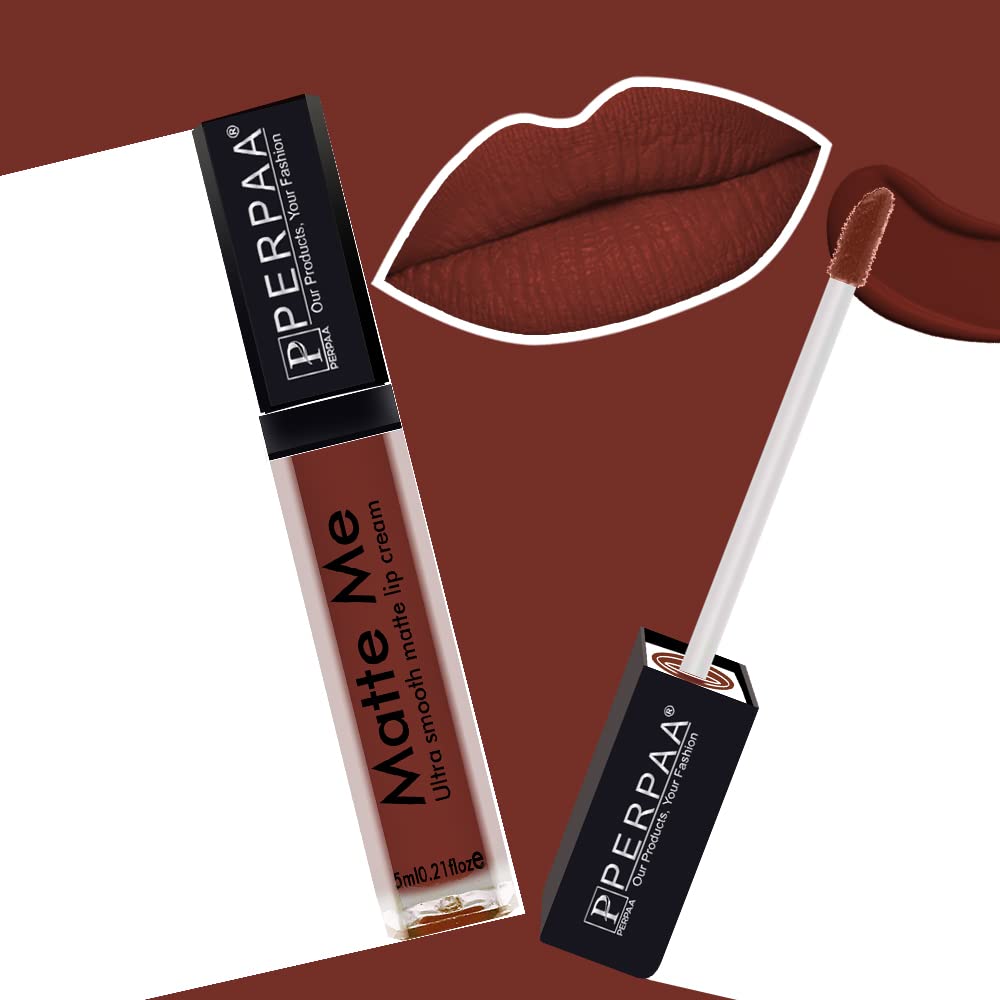 PERPAA® One Stroke Matte Liquid Lipstick - Long Lasting, Smudge Proof, 5ml, Brown Wood Shade | Perfect for Everyday Wear, Parties & Special Occasions