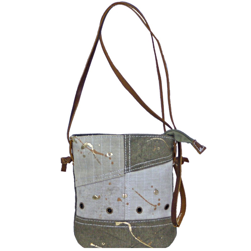 Eco-Friendly Small Recycled Canvas Crossbody Bag with Leather Handle & Splatter Print - Perfect for Casual Outings, Travel, and Everyday Use