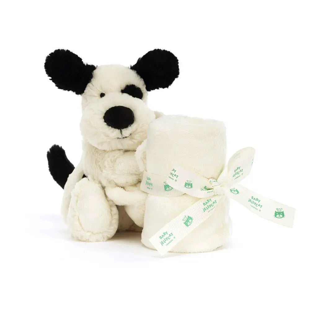 Jellycat Bashful Black & Cream Puppy Soother Stuffed Animal - Soft Plush Toy for Babies & Kids | Perfect for Cuddling, Nursery Decor, and Gift Giving