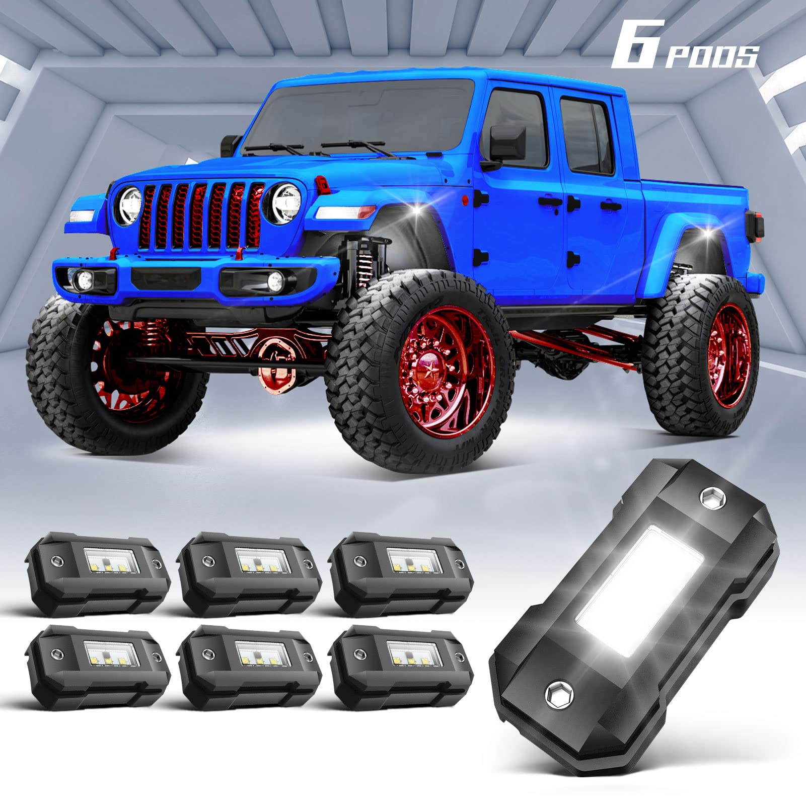 Gottow 6-Pack White LED Rock Lights for Cars, Trucks, SUVs, ATVs, UTVs – Waterproof Underglow Lighting for Off-Road, Boats & Trail Rigs – Super Bright Pure White Durable LED Pods – Perfect for Night Driving, Car Shows & Outdoor Adventures