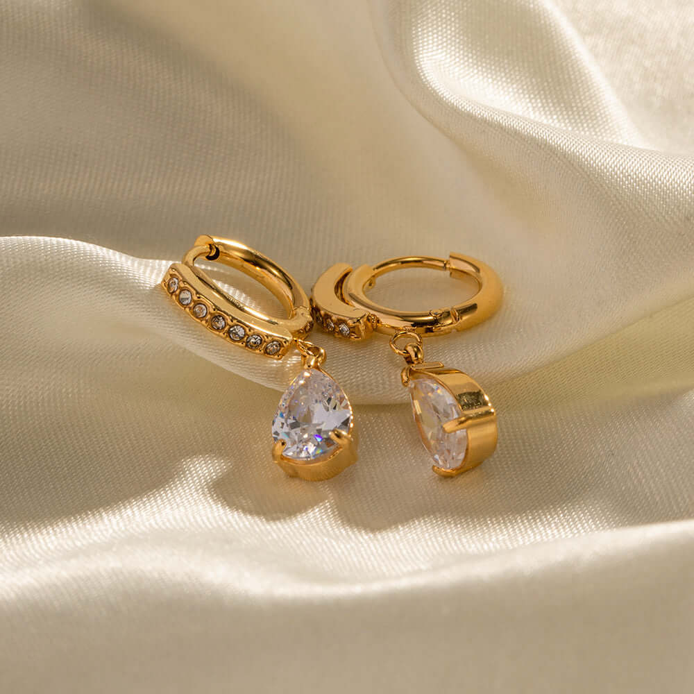 18K Gold Plated Titanium Teardrop CZ Earrings for Women - Hypoallergenic Cubic Zirconia Stud Earrings | Perfect for Weddings, Parties & Daily Wear | JDR008