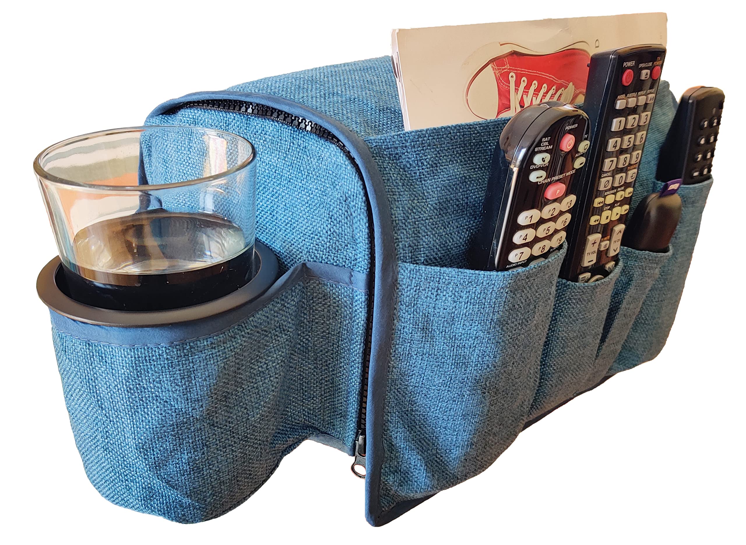 Non-Slip Couch Caddy Remote Control Holder with 6 Storage Pockets & Cup Holder - Armrest Organizer for Recliner, Armchair, Sofa (6 Inches, Dark Teal) - Perfect for Living Room, Home Theater & Office Relaxation