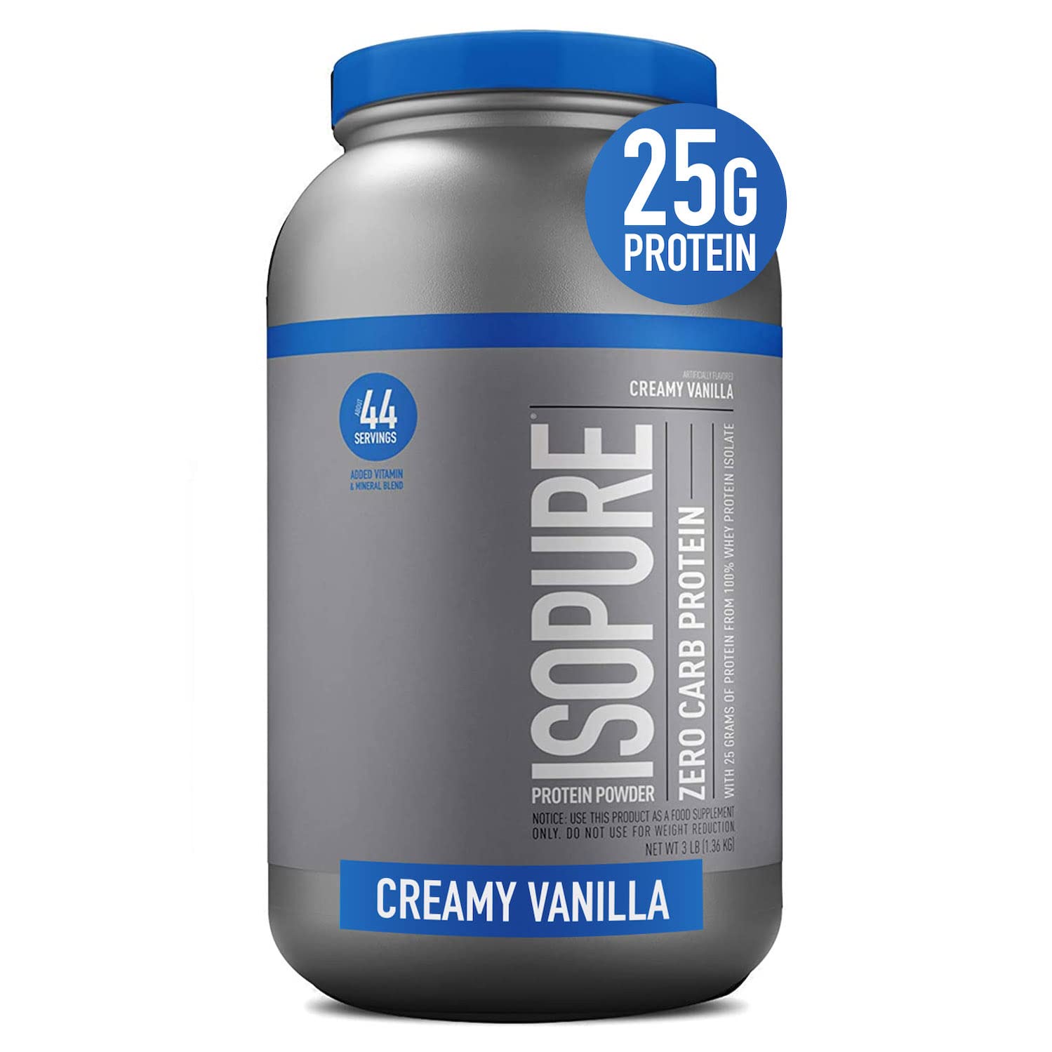 Isopure Creamy Vanilla Whey Protein Isolate Powder - 25g Protein, Zero Carb, Keto Friendly with Vitamin C & Zinc for Immune Support - 3lb (Packaging May Vary) - Perfect for Post-Workout Recovery, Muscle Building & Healthy Lifestyle