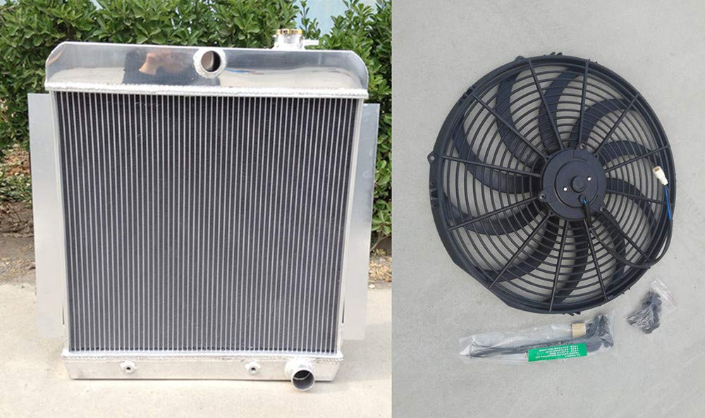 1955-1959 Chevy Pickup Truck V8 Aluminum Radiator & Fan - 3 Row High Performance Cooling System - Perfect for Off-Roading & Hot Weather Driving