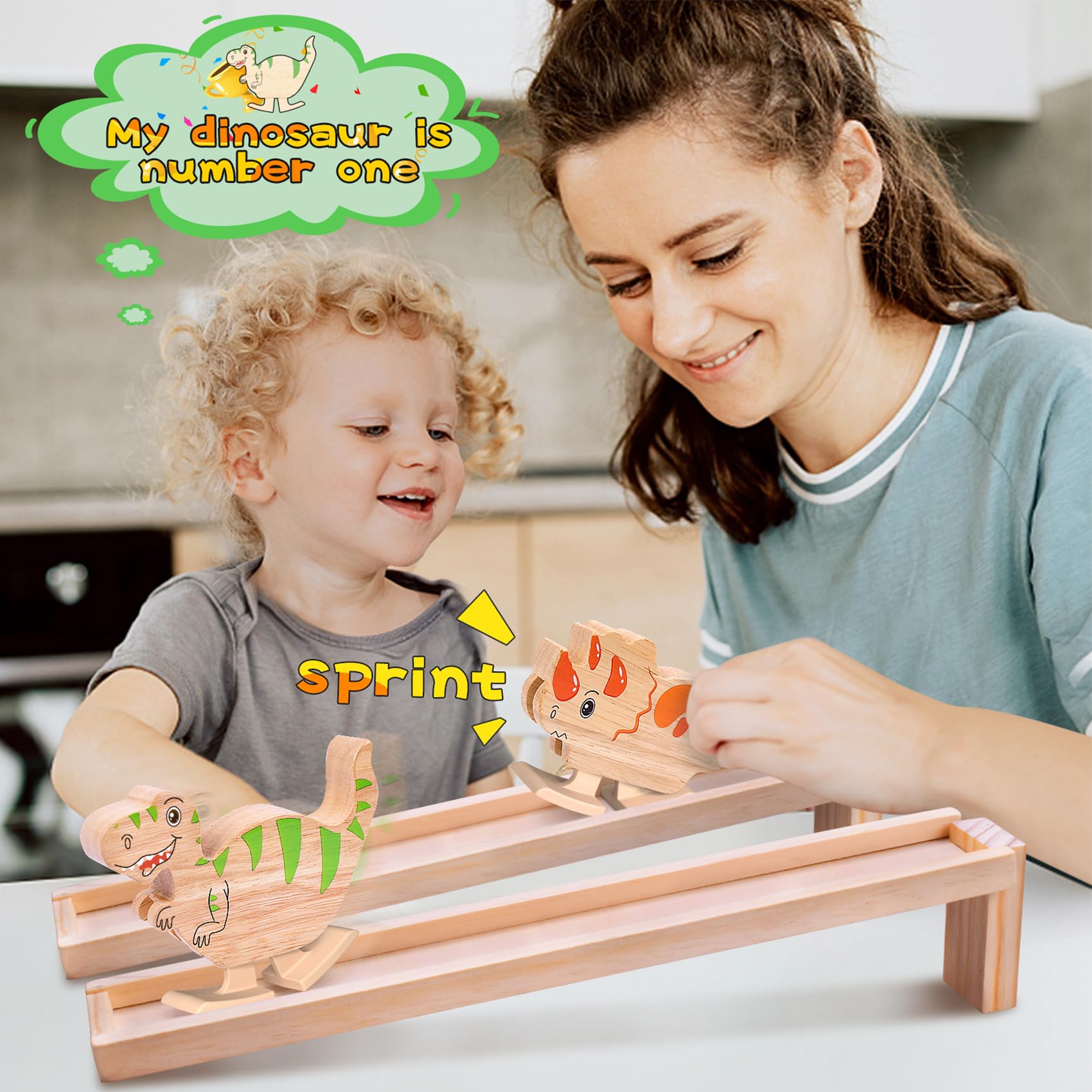 Montessori Wooden Dinosaur Ramp Toys 2 Pack - Educational Walking Dinosaur Blocks for Toddlers Age 2-3, Perfect Gift for Boys & Girls - Great for Preschool Learning, Birthday Gifts & Sensory Play Activities