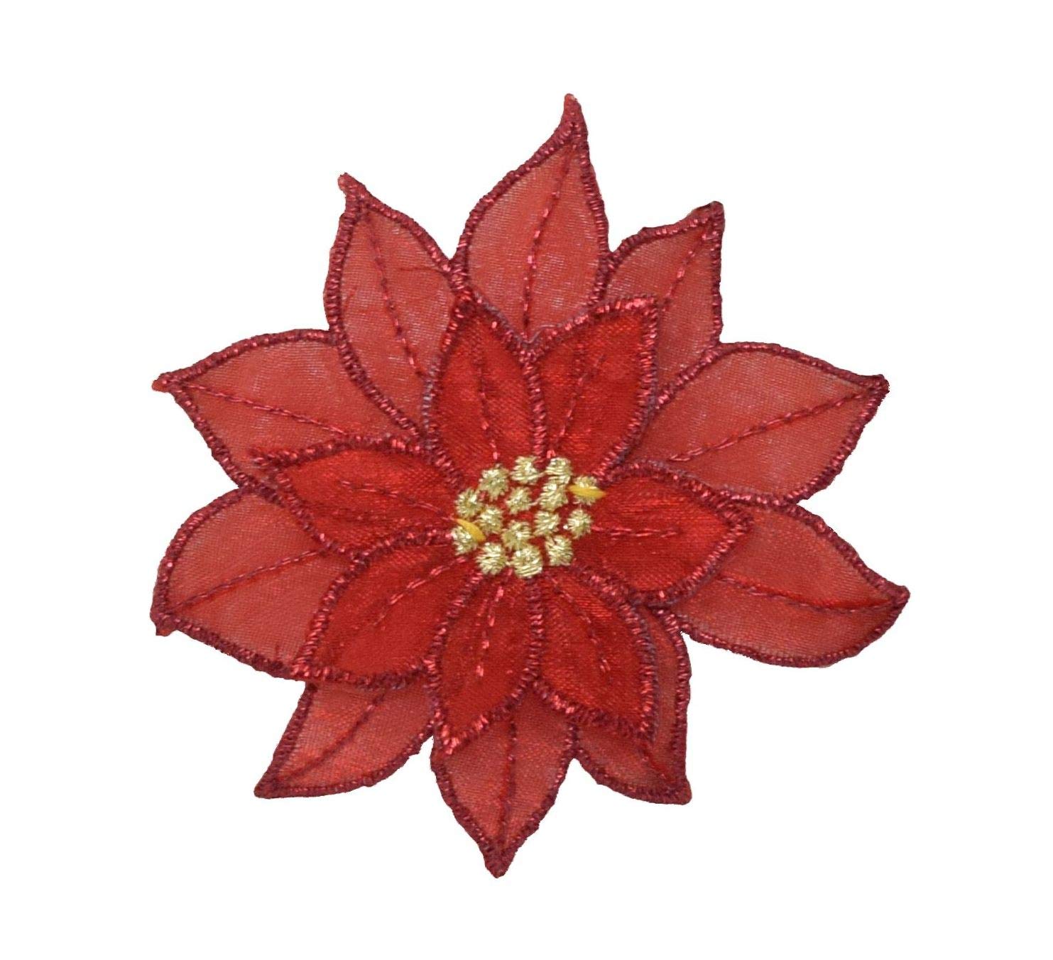 Red Poinsettia Christmas Embroidered Iron-On Patch for Jackets, Hats & DIY Crafts - Festive Holiday Decor & Gift Idea