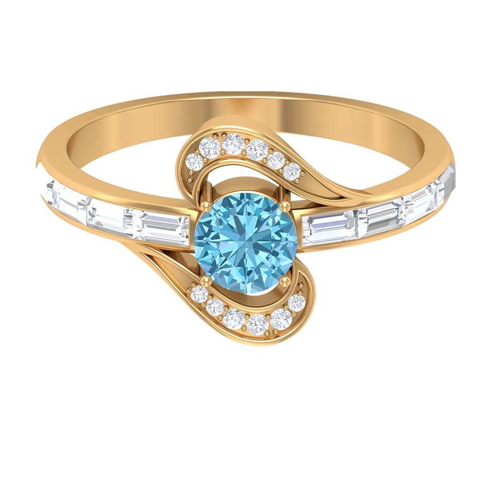 3/4 CT Aquamarine and Diamond Accent 14K Solid Gold Engagement Ring for Women - Elegant Contemporary Wedding Band, Perfect for Proposals, Anniversaries & Special Occasions
